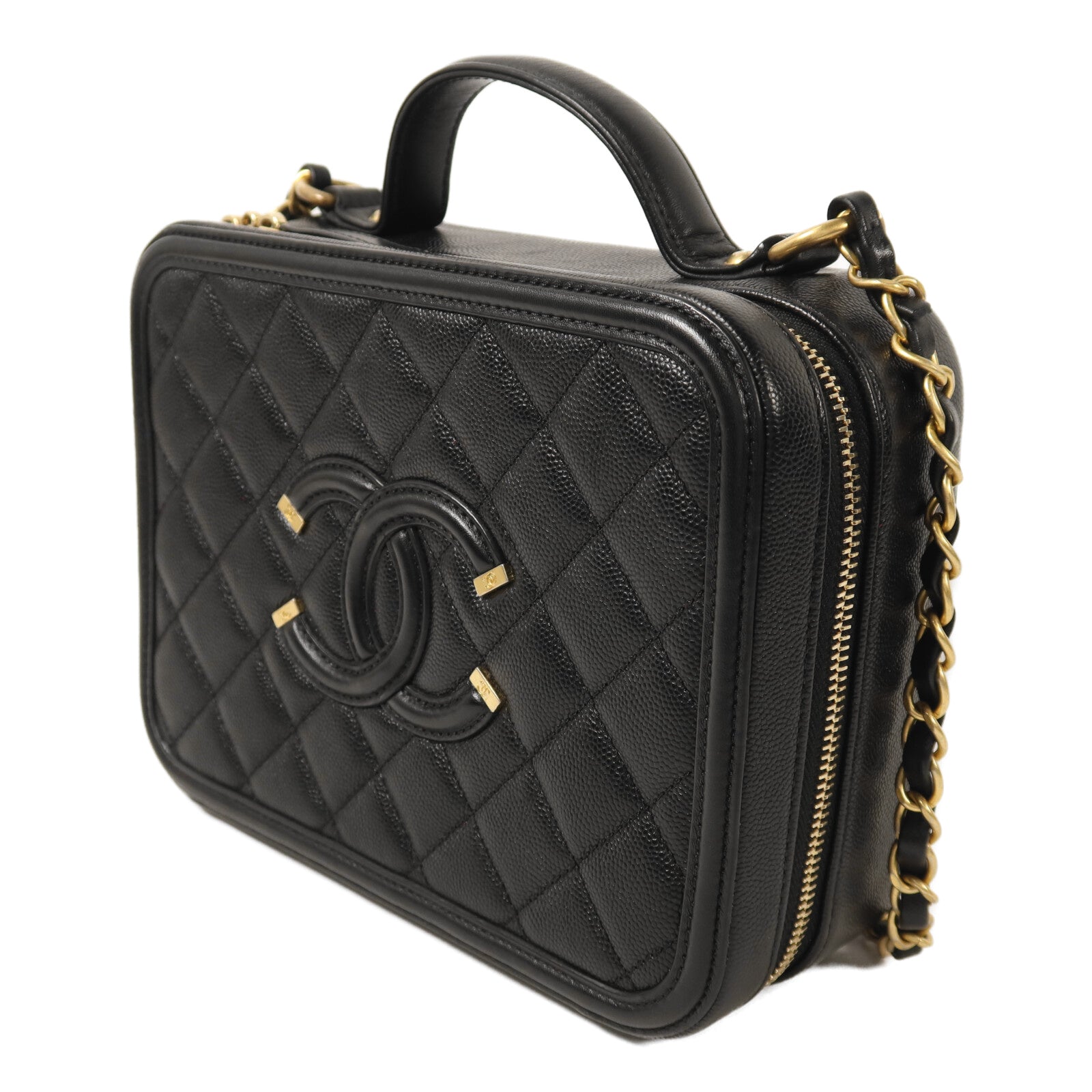 CHANEL 牛皮皮革Vanity Case金扣鏈帶肩背袋