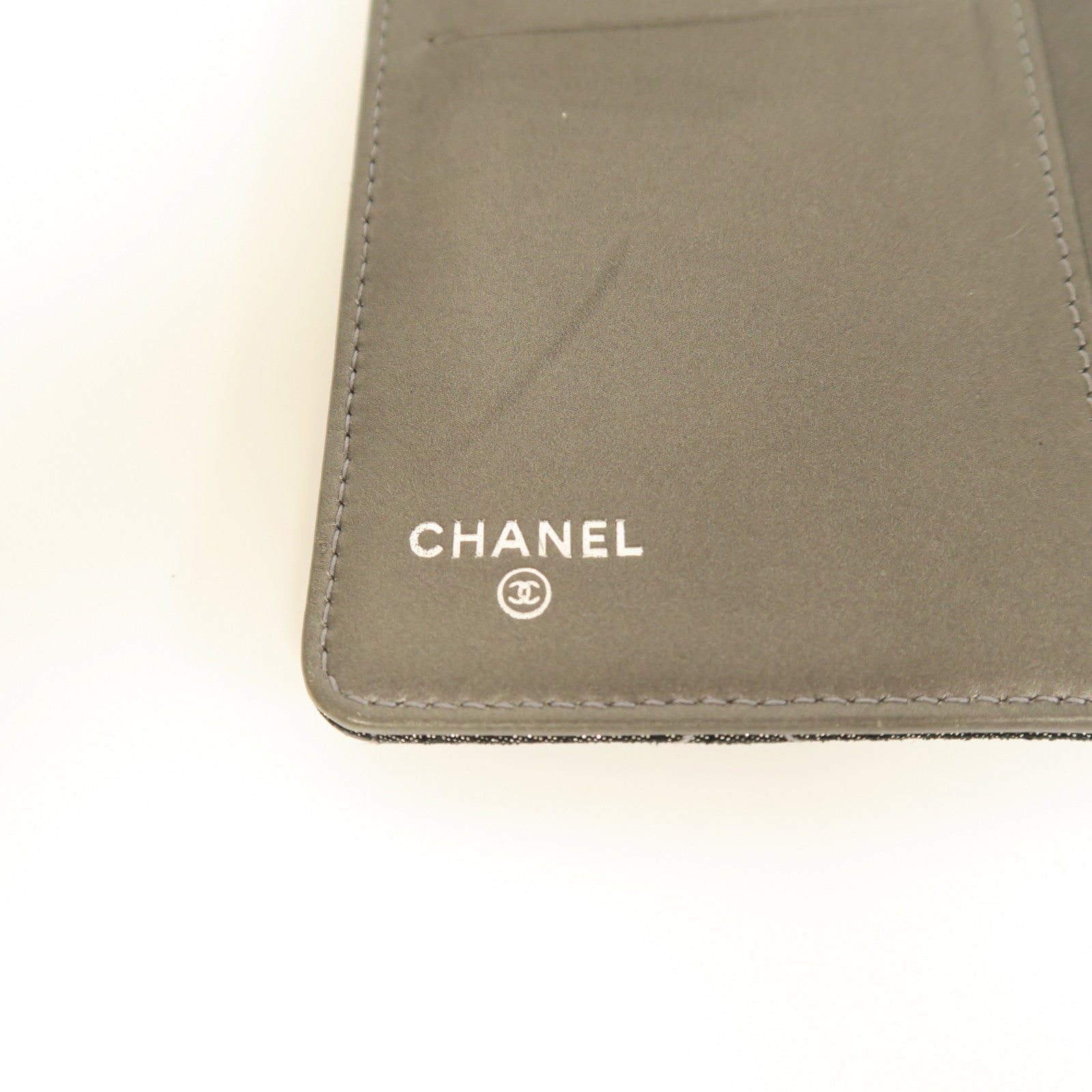 CHANEL 【激減優惠】菱格棉布/羊皮皮革Long Wallet銀扣長錢包銀灰色