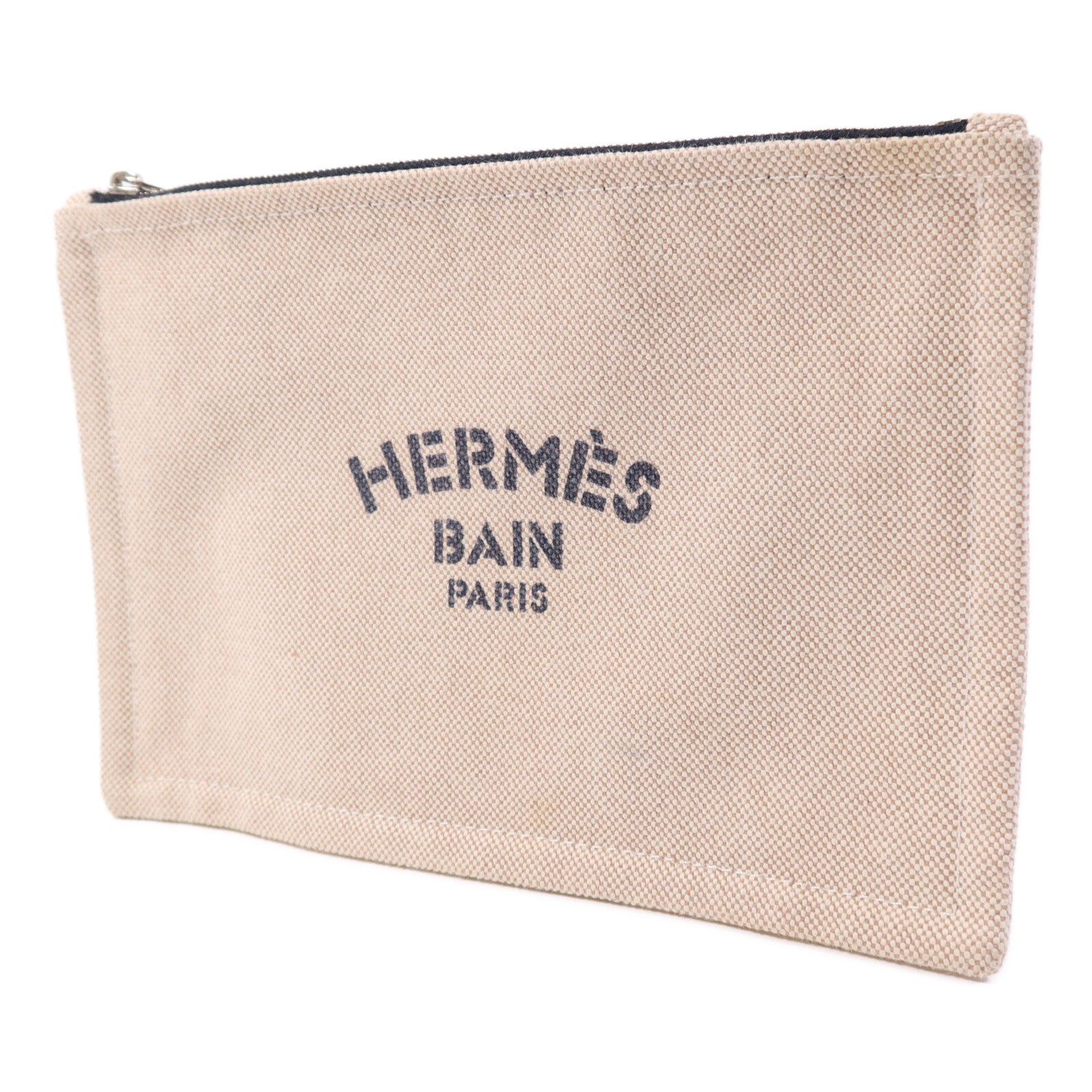 HERMES 棉質Trousse Flat Pouch銀扣手拿包