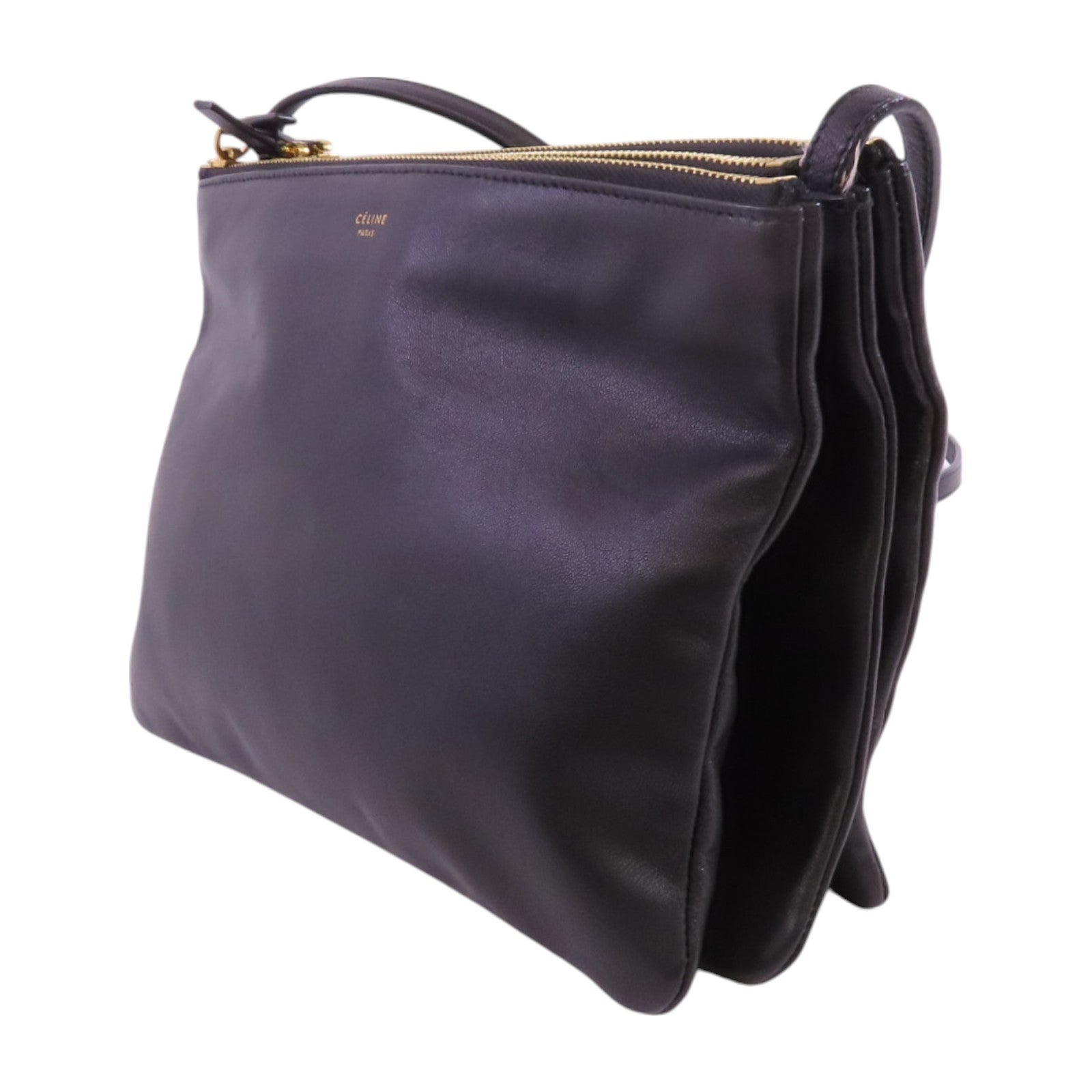 CELINE GHW Trio Shoulder Bag Crossbody Lambskin Leather