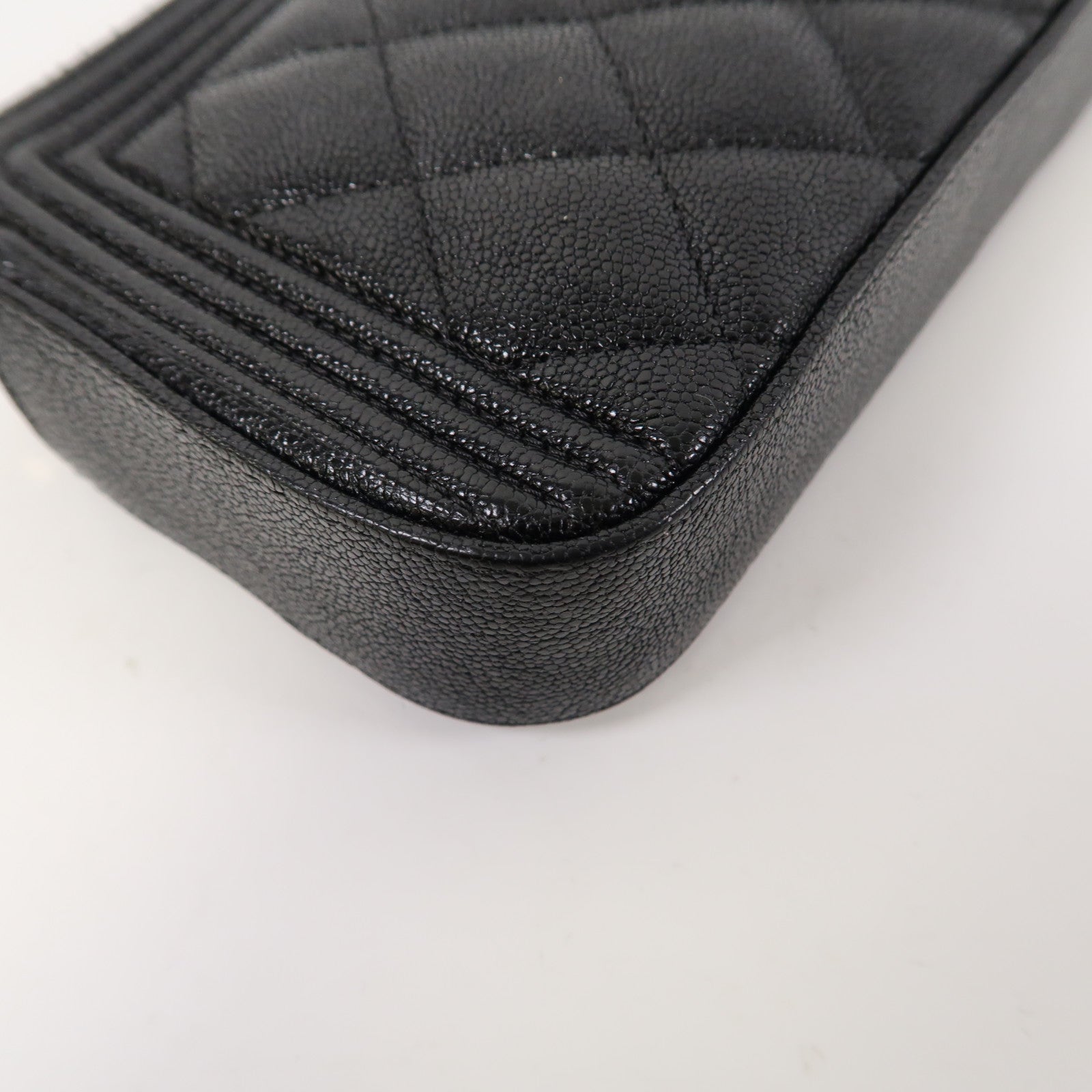CHANEL 菱格牛皮皮革Boy Chanel WOC Double Zip Clutch金扣鏈帶肩背袋黑色