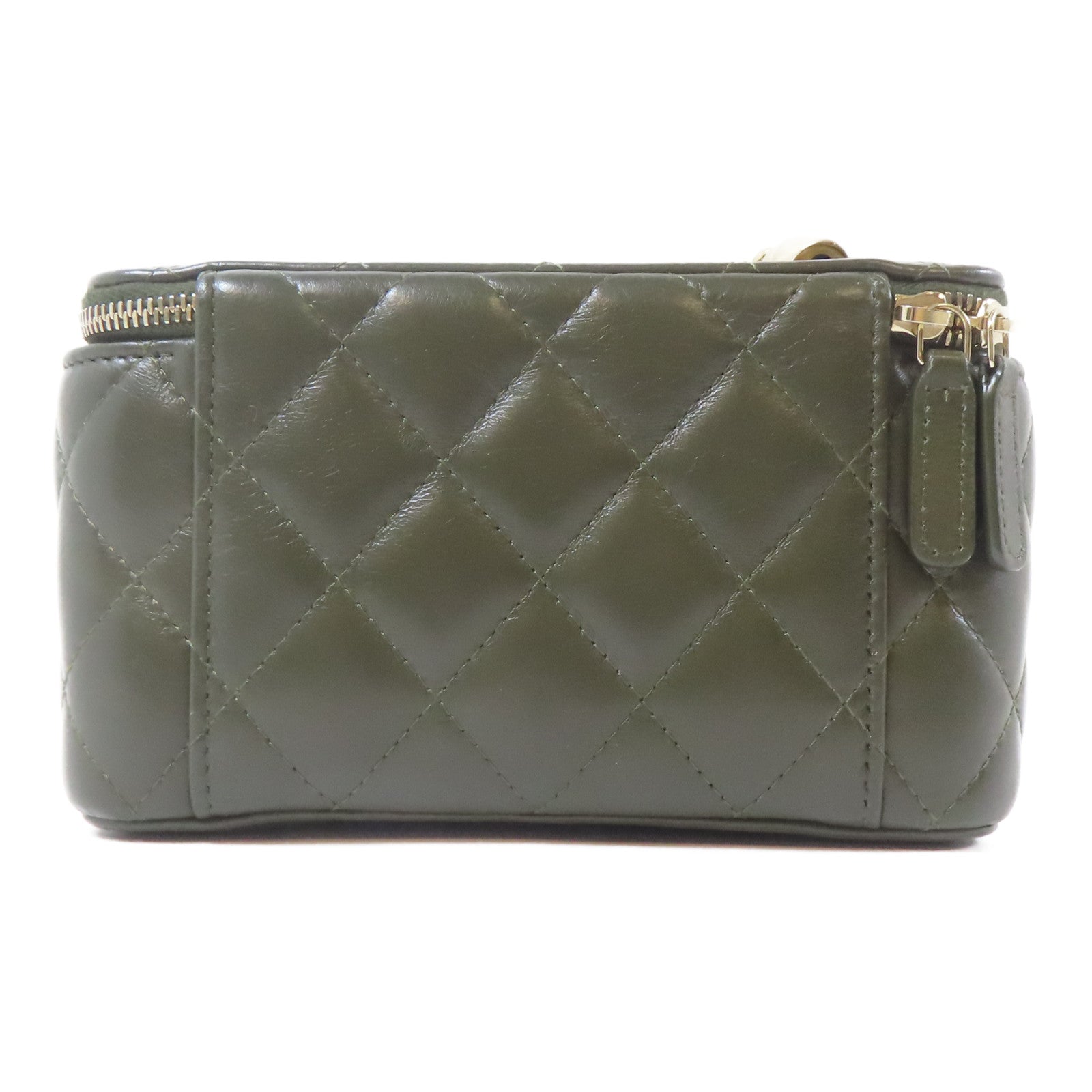 CHANEL 菱格羊皮皮革Vanity Bag金扣鏈帶肩背袋綠色