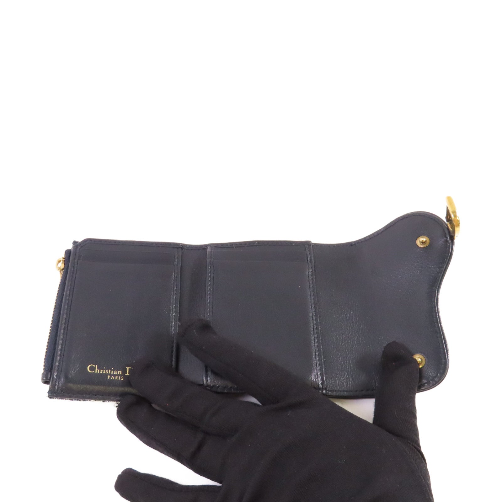 Dior Oblique帆布Mini Wallet金扣短錢包藍色