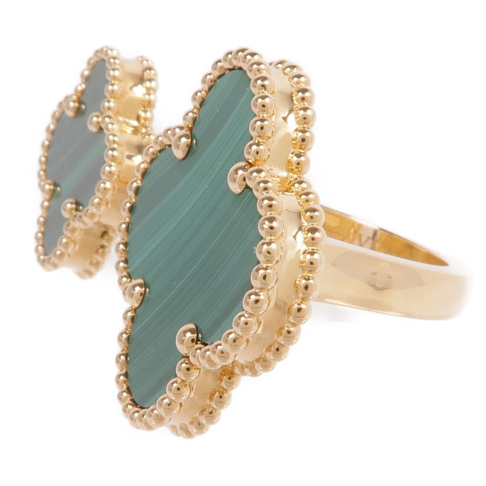 Van Cleef & Arpels 18K黃金Magic Alhambra Between the Finger Ring孔雀石戒指VCA#54/US#6.75