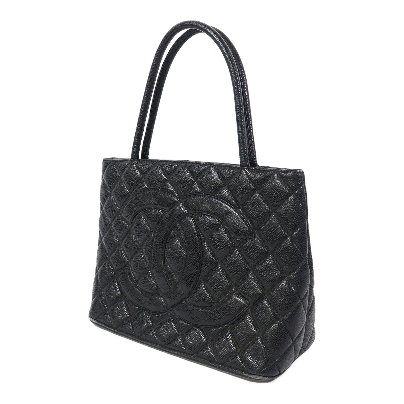 CHANEL 菱格Caviar皮革Vintage Medallion Tote銀扣肩背袋黑色 Brand Off Hong Kong
