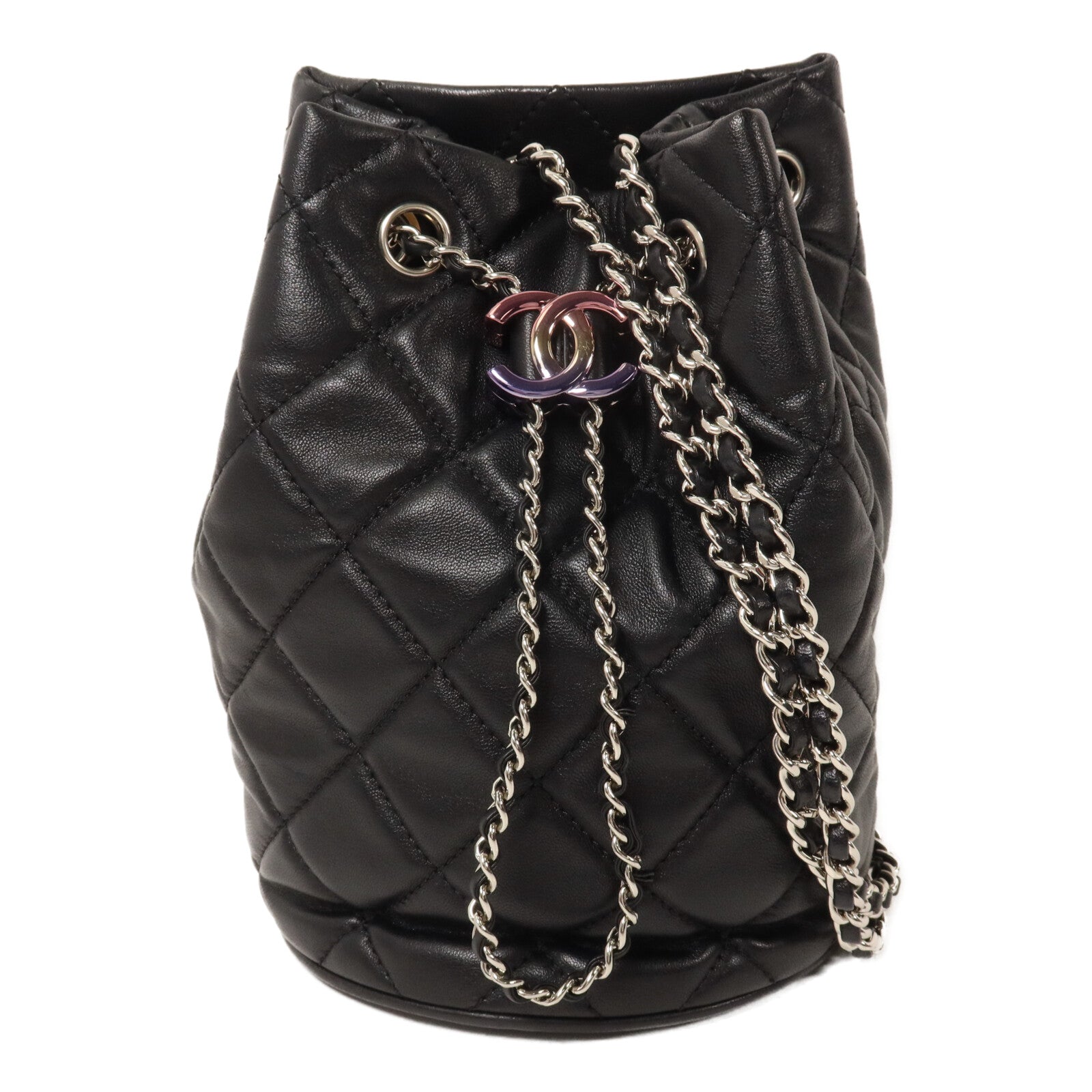 CHANEL 羊皮皮革Mini Bucket Bag鏈帶肩背袋