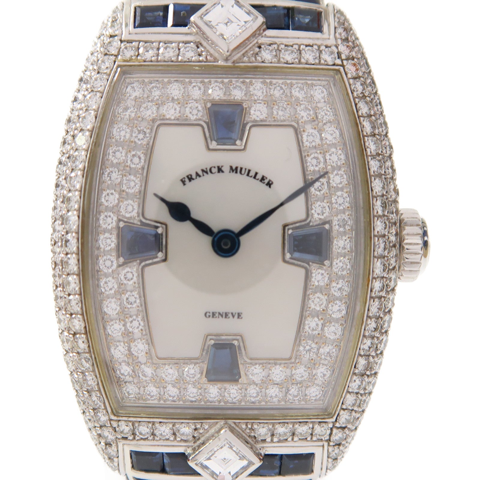 FRANCK MULLER Sapphire Diamond Watch 18K白金/皮革帶手錶手動機芯珍珠色