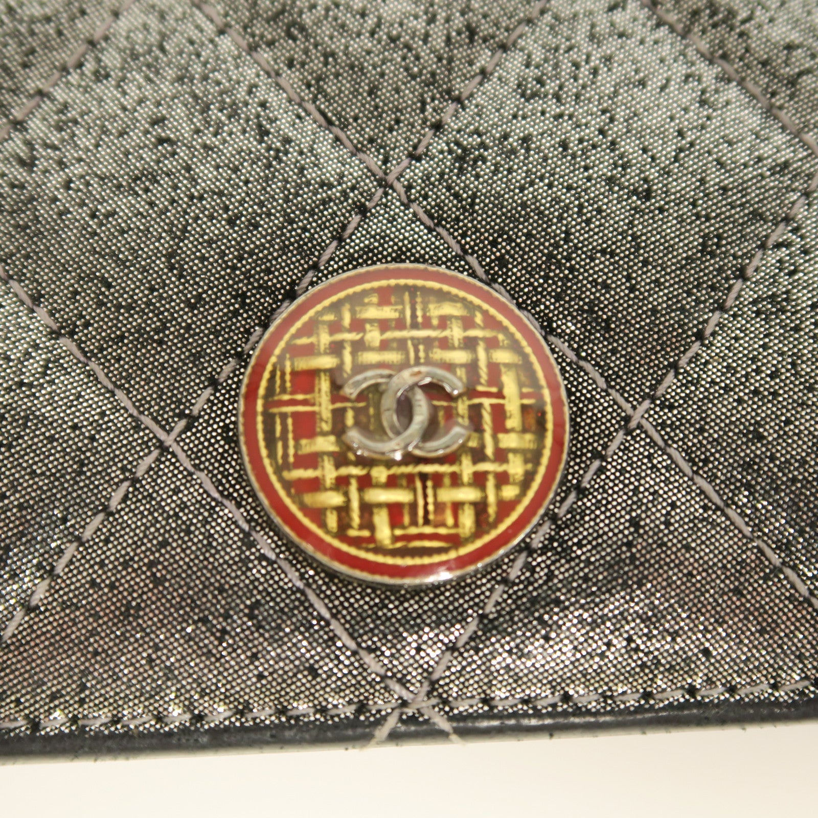 CHANEL 【激減優惠】菱格棉布/羊皮皮革Long Wallet銀扣長錢包銀灰色