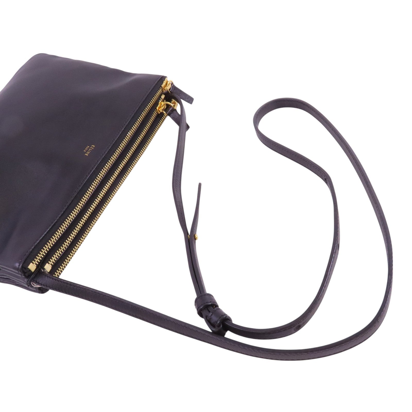 CELINE GHW Trio Shoulder Bag Crossbody Lambskin Leather