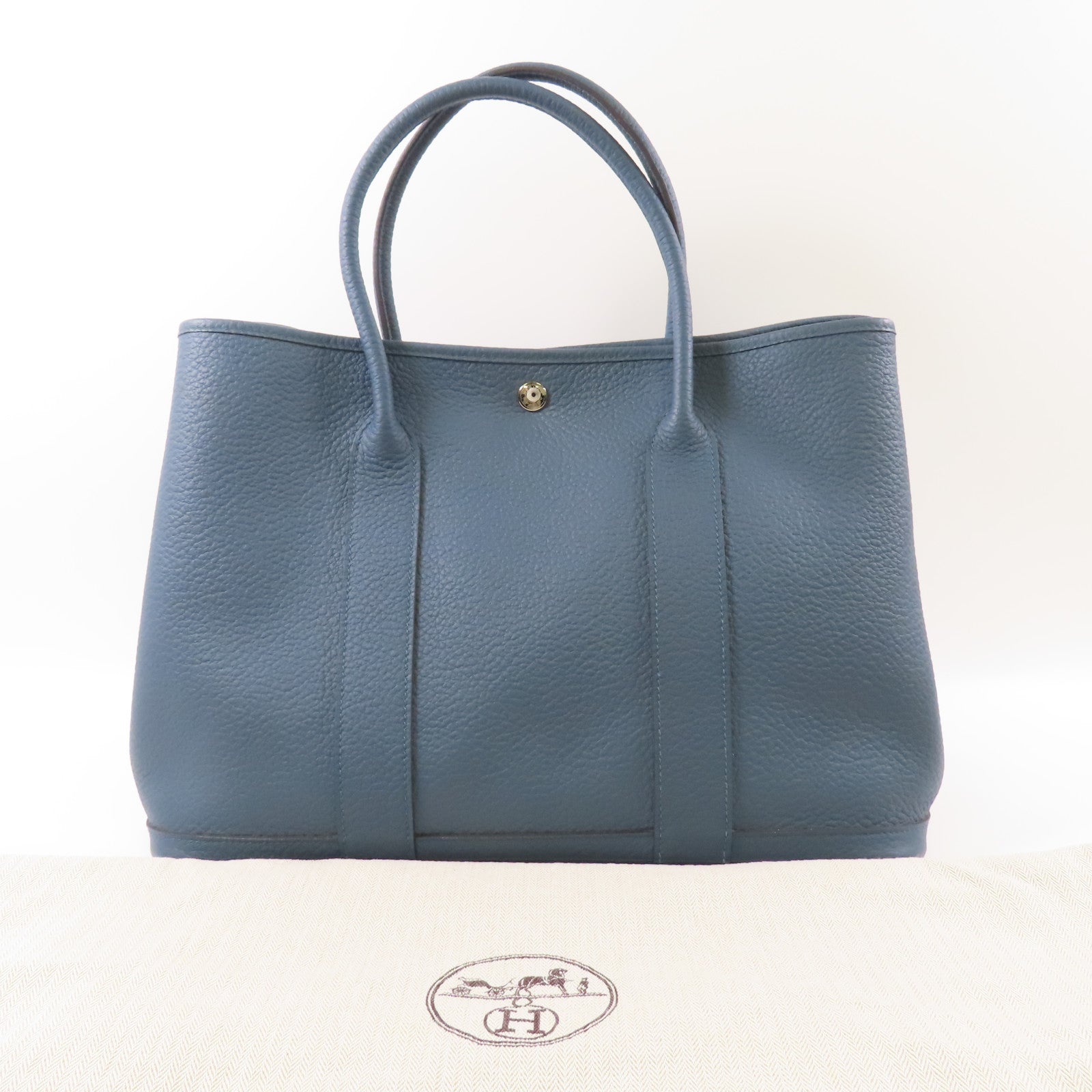 HERMES 【激減優惠】Clemence皮革Garden Party PM銀扣手挽袋Bleu Tempete