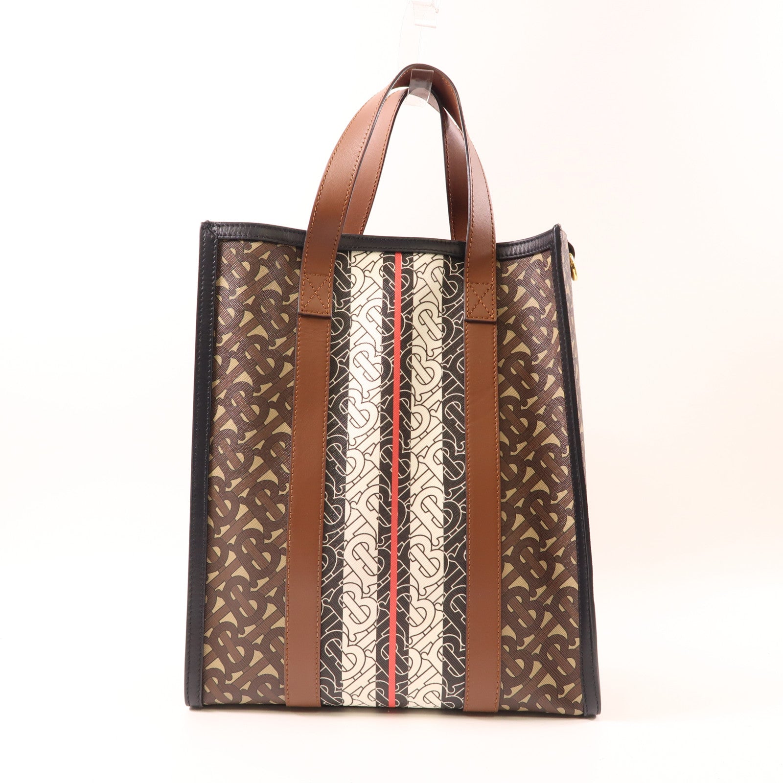 BURBERRY 塗層帆布/皮革2 Way Shoulder Tote金扣手挽肩背兩用袋棕色/白色