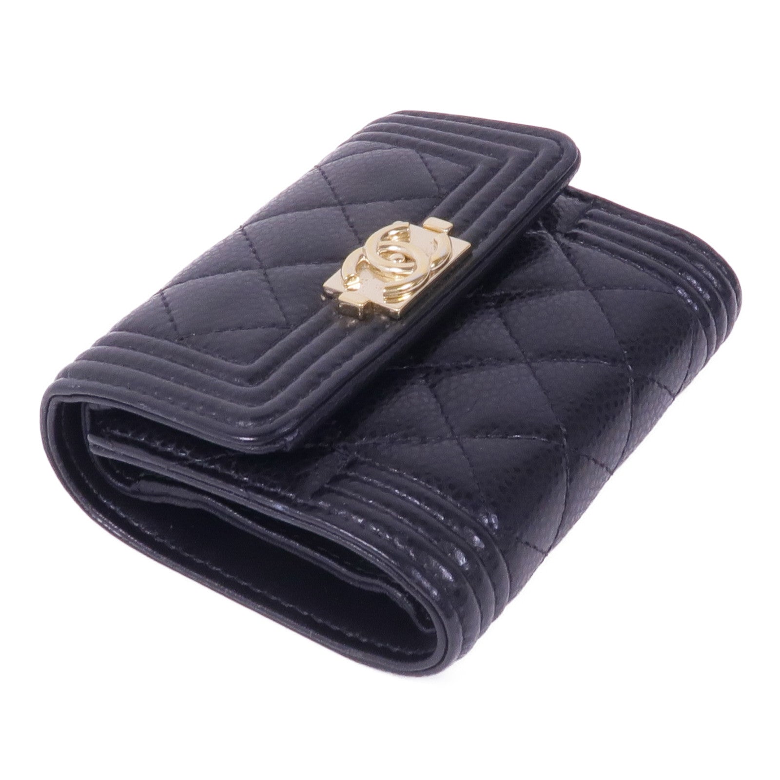 CHANEL 牛皮皮革Boy Wallet金扣錢包