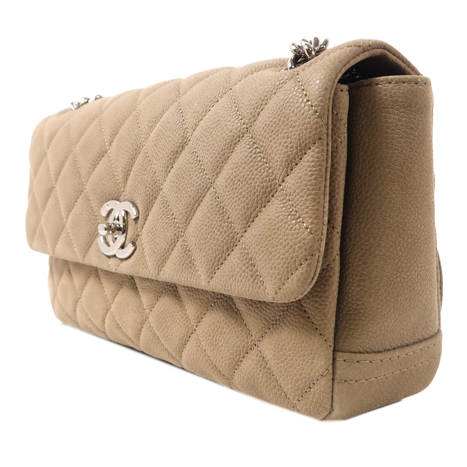 CHANEL 牛皮皮革Shoulder Bag銀扣肩背袋