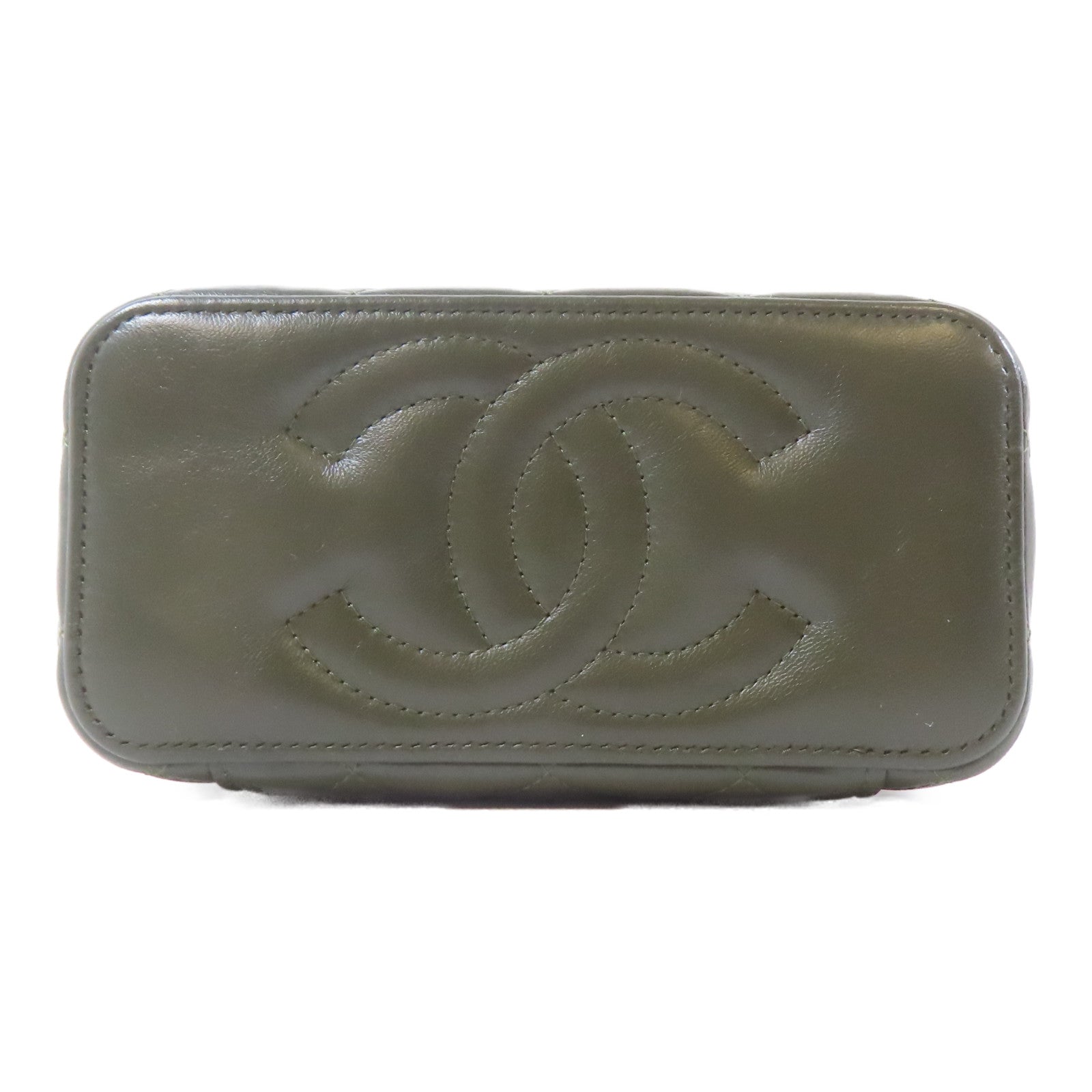CHANEL 菱格羊皮皮革Vanity Bag金扣鏈帶肩背袋綠色