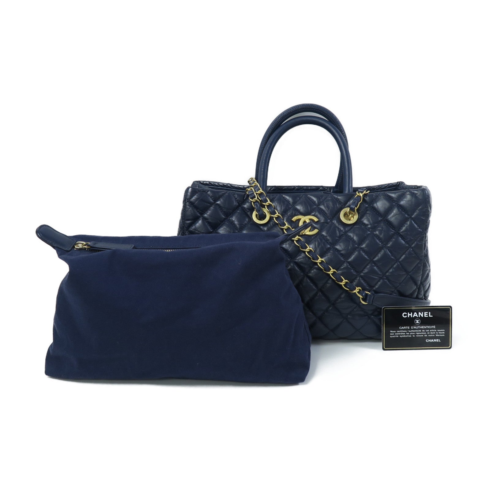 CHANEL 【激減優惠】菱格牛皮皮革Shoulder Tote金扣手挽肩背兩用袋藍色