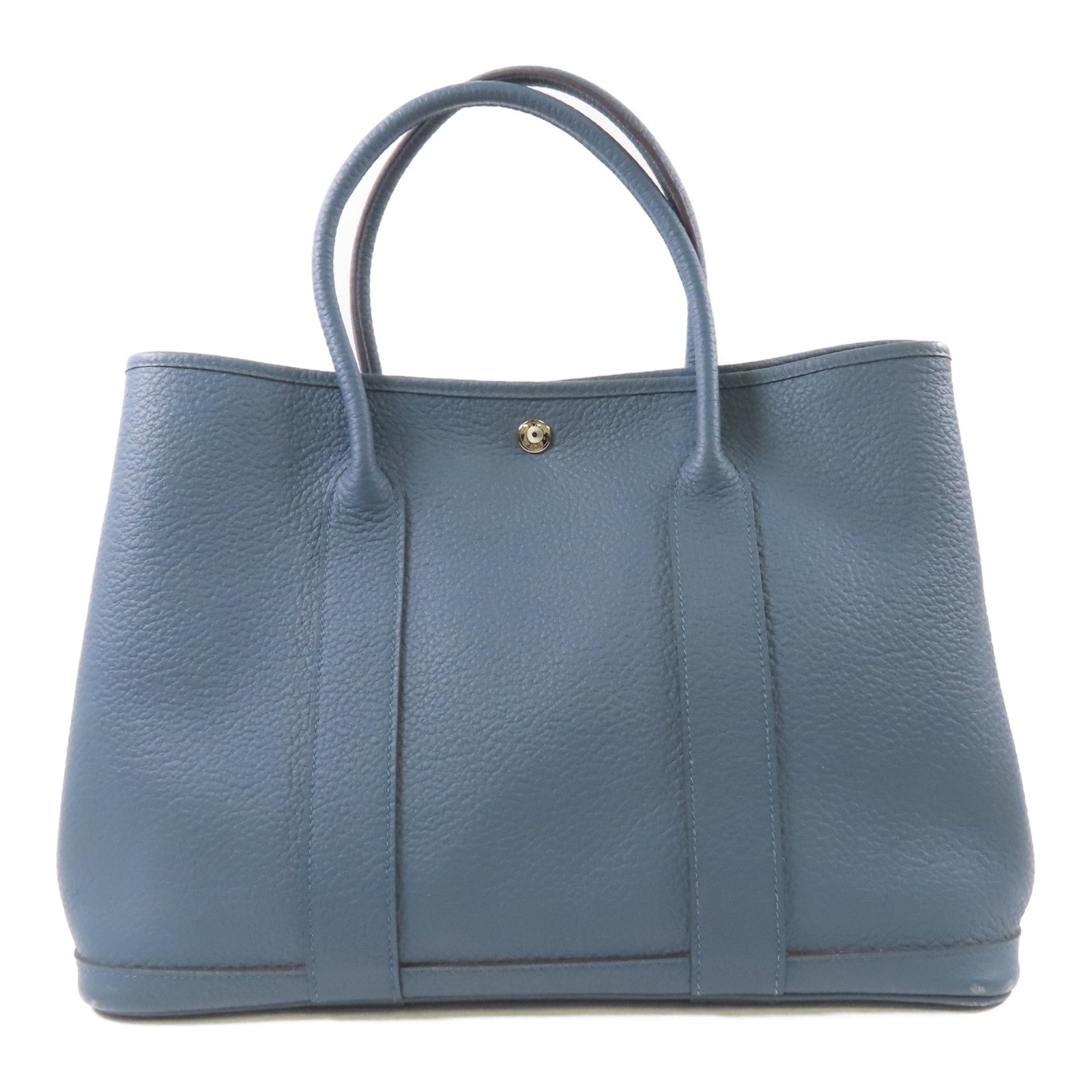 HERMES 【激減優惠】Clemence皮革Garden Party PM銀扣手挽袋Bleu Tempete
