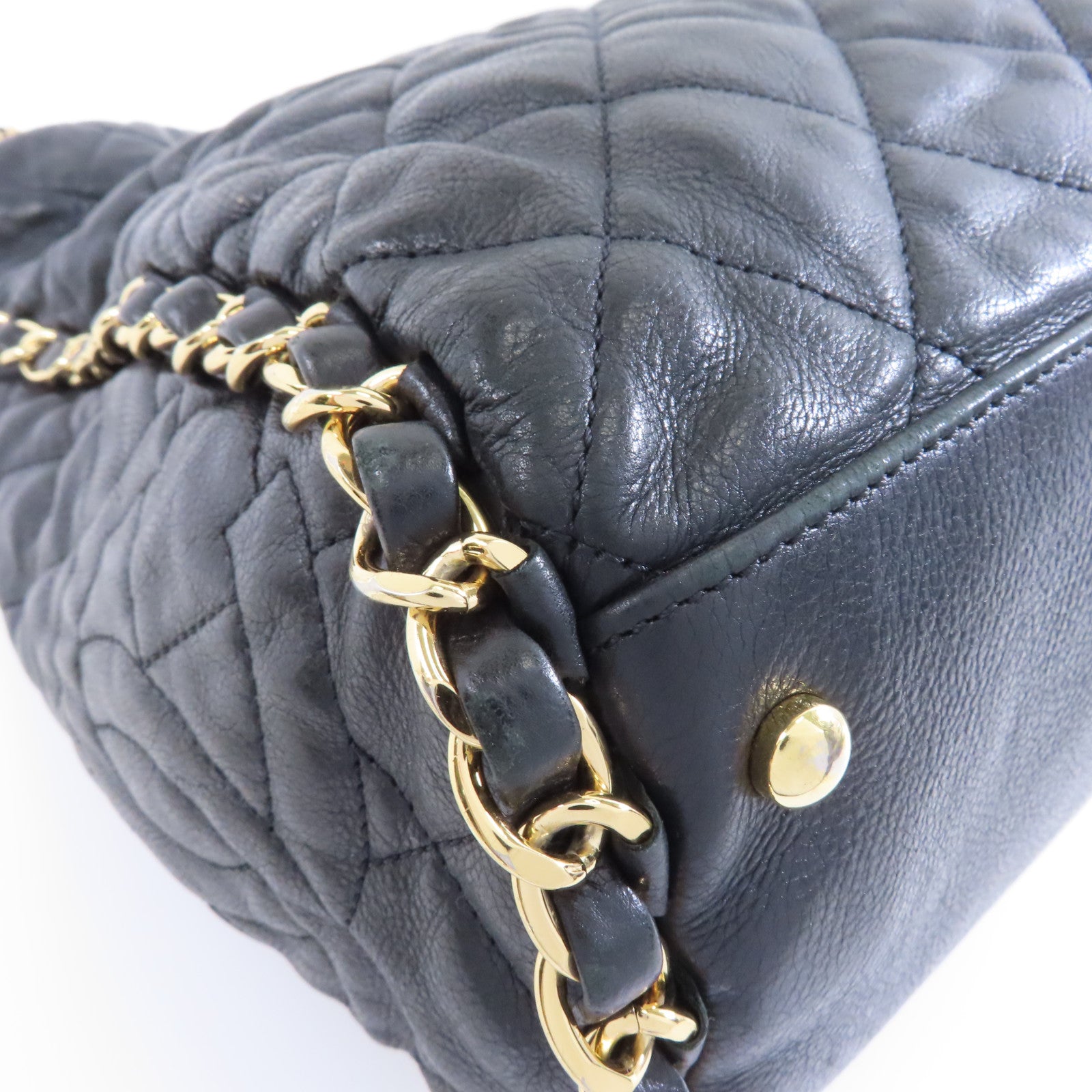 CHANEL 菱格牛皮皮革Shoulder Bag金扣鏈帶肩背袋黑色
