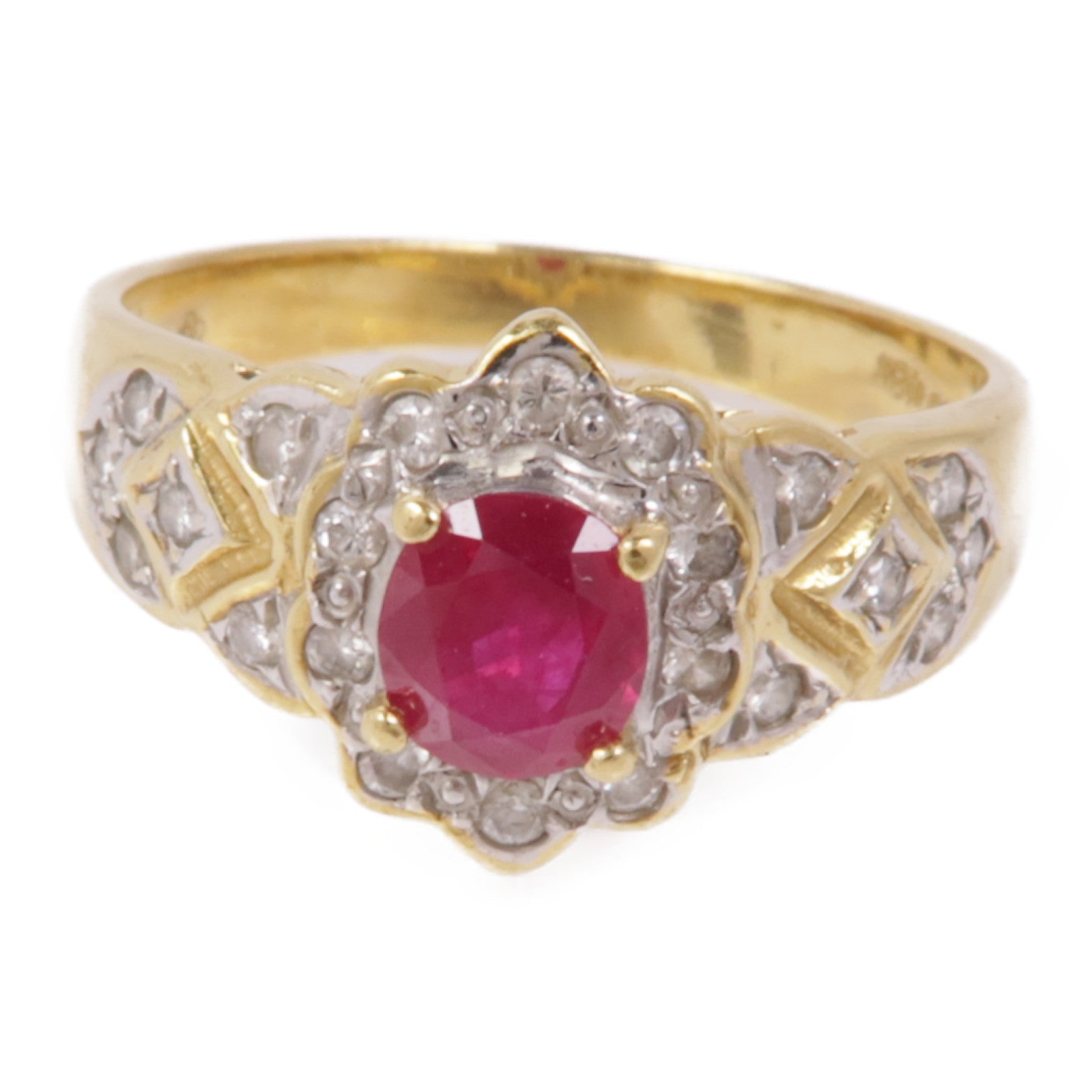 JEWELRY 【激減優惠】18K黃金Ruby/Diamond Ring紅寶石/鑽石戒指US#6