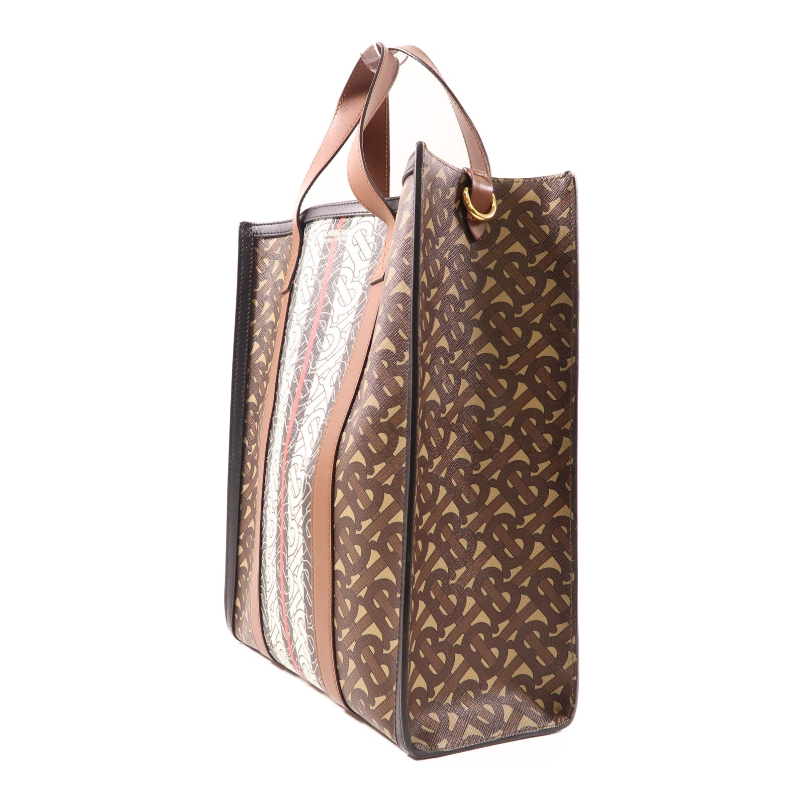 BURBERRY 塗層帆布/皮革2 Way Shoulder Tote金扣手挽肩背兩用袋棕色/白色