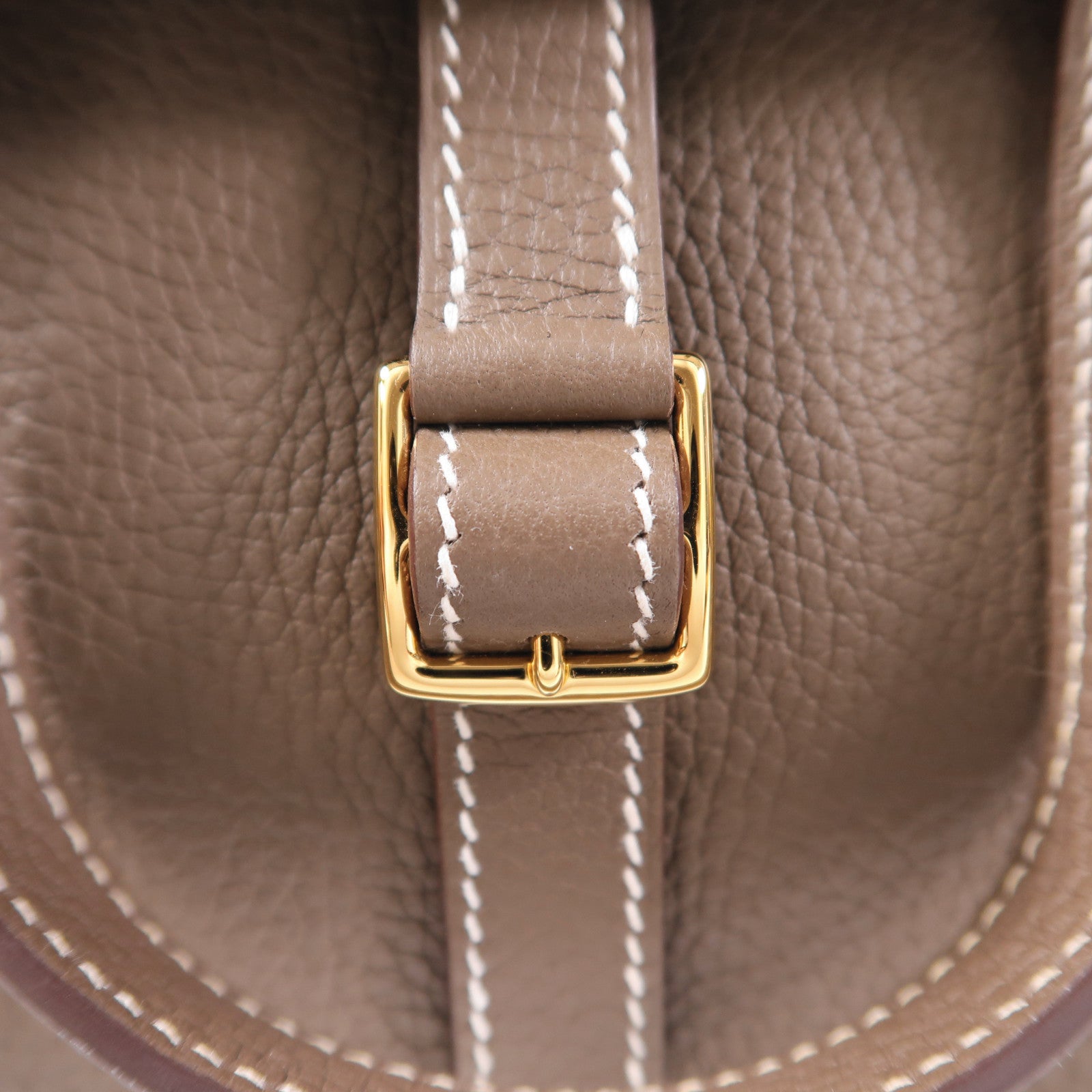 HERMES Clemence皮革Halzan 25金扣手挽肩背兩用袋Etoupe