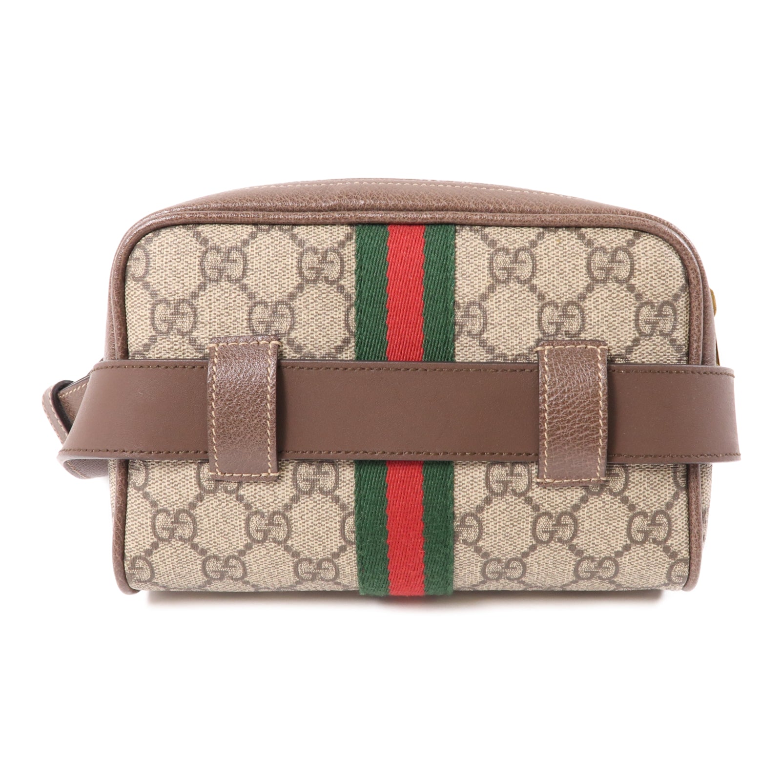 GUCCI 塗層帆布Ophidia GG金扣腰包棕色