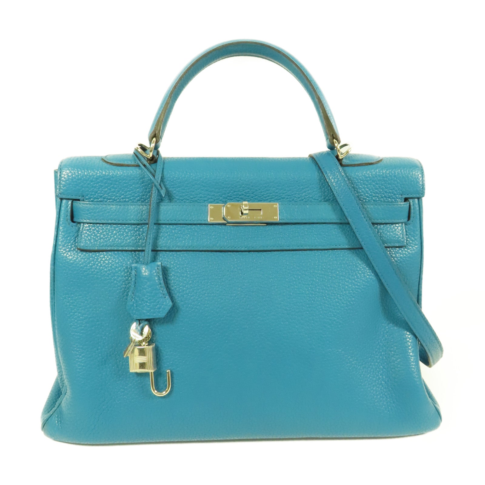 HERMES Togo皮革Kelly 35銀扣手挽肩背兩用袋Blue Turquoise