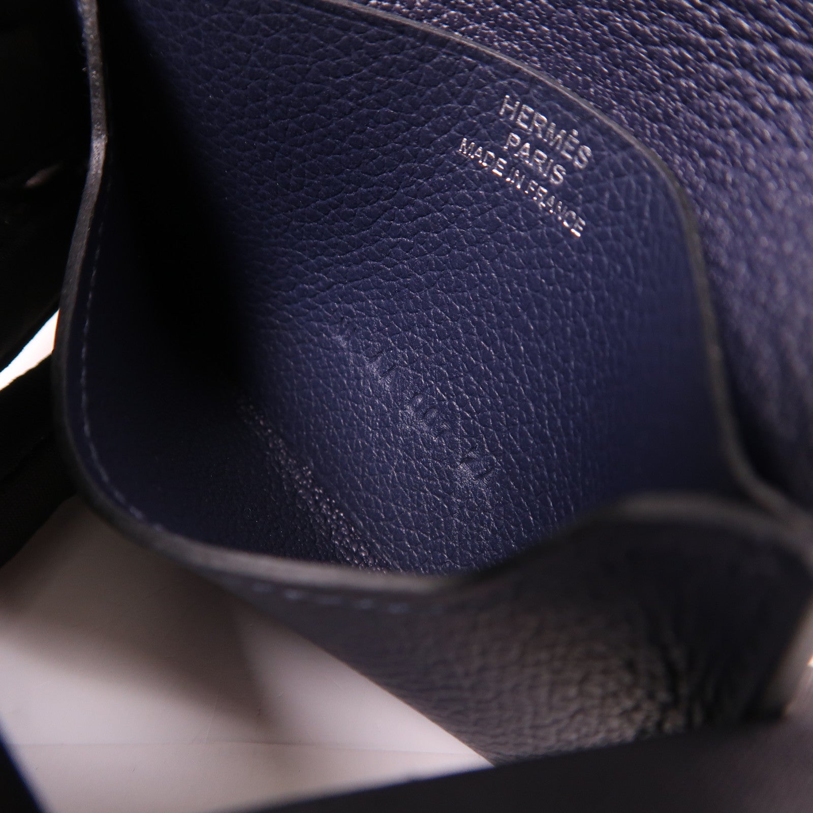 HERMES Evercolor皮革Dogon Card Case銀扣卡片套Navy