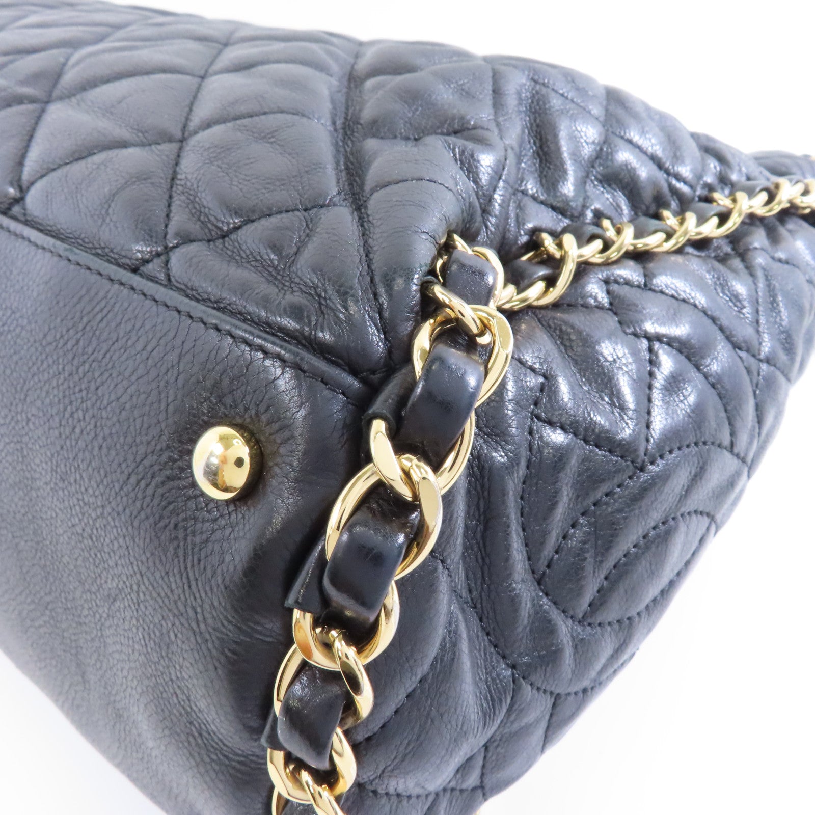 CHANEL 菱格牛皮皮革Shoulder Bag金扣鏈帶肩背袋黑色