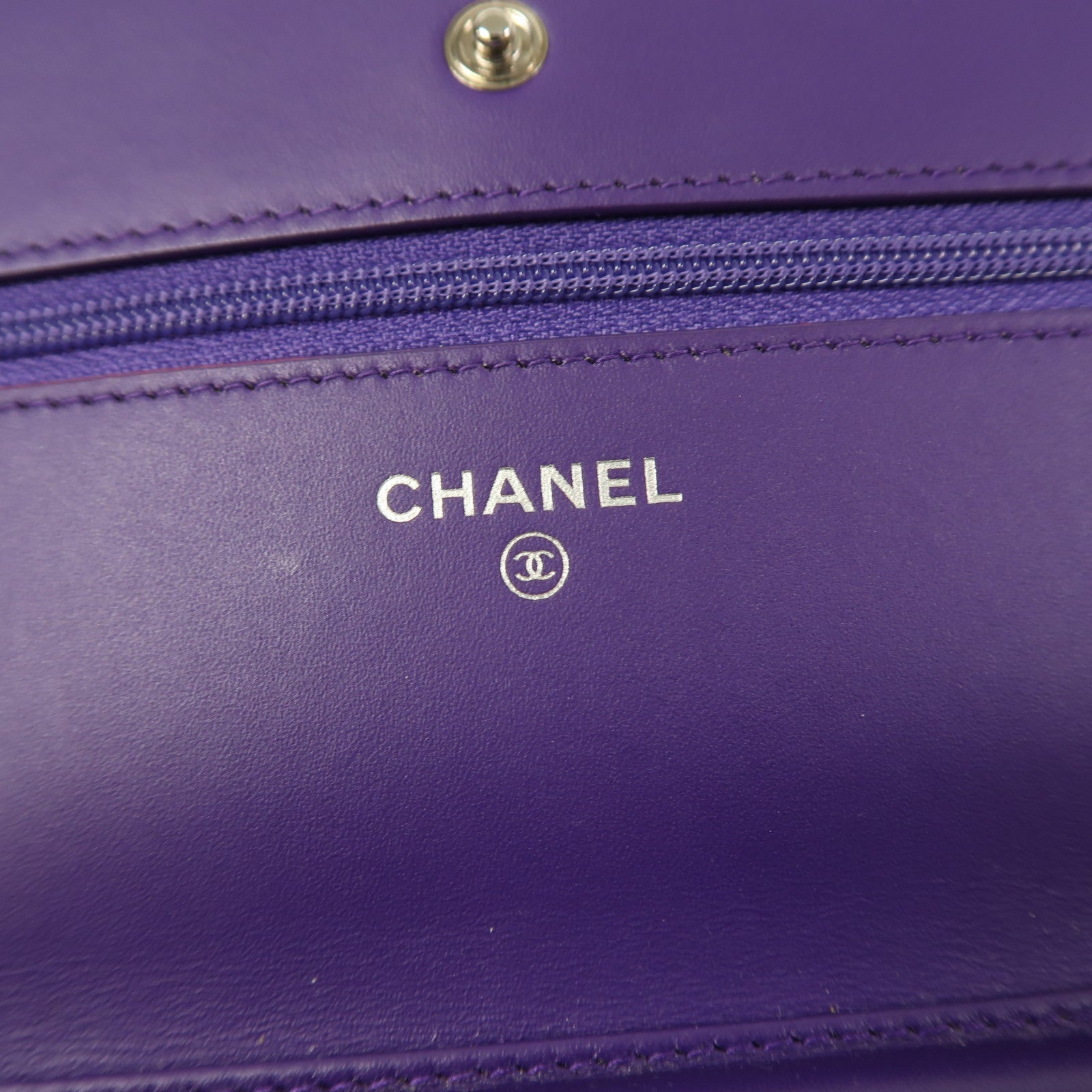 CHANEL 菱格漆皮皮革Wallet On Chain銀扣鏈帶肩背袋紫色