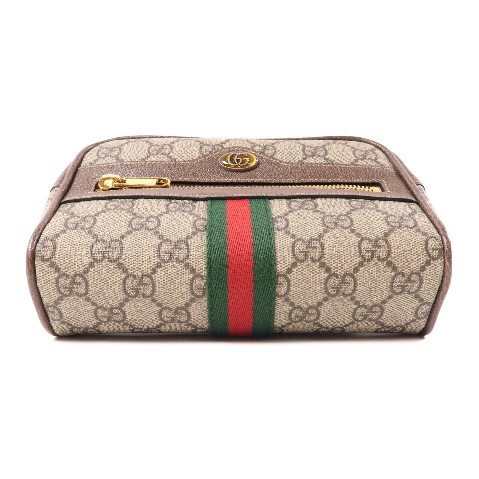 GUCCI 塗層帆布Ophidia GG金扣腰包棕色