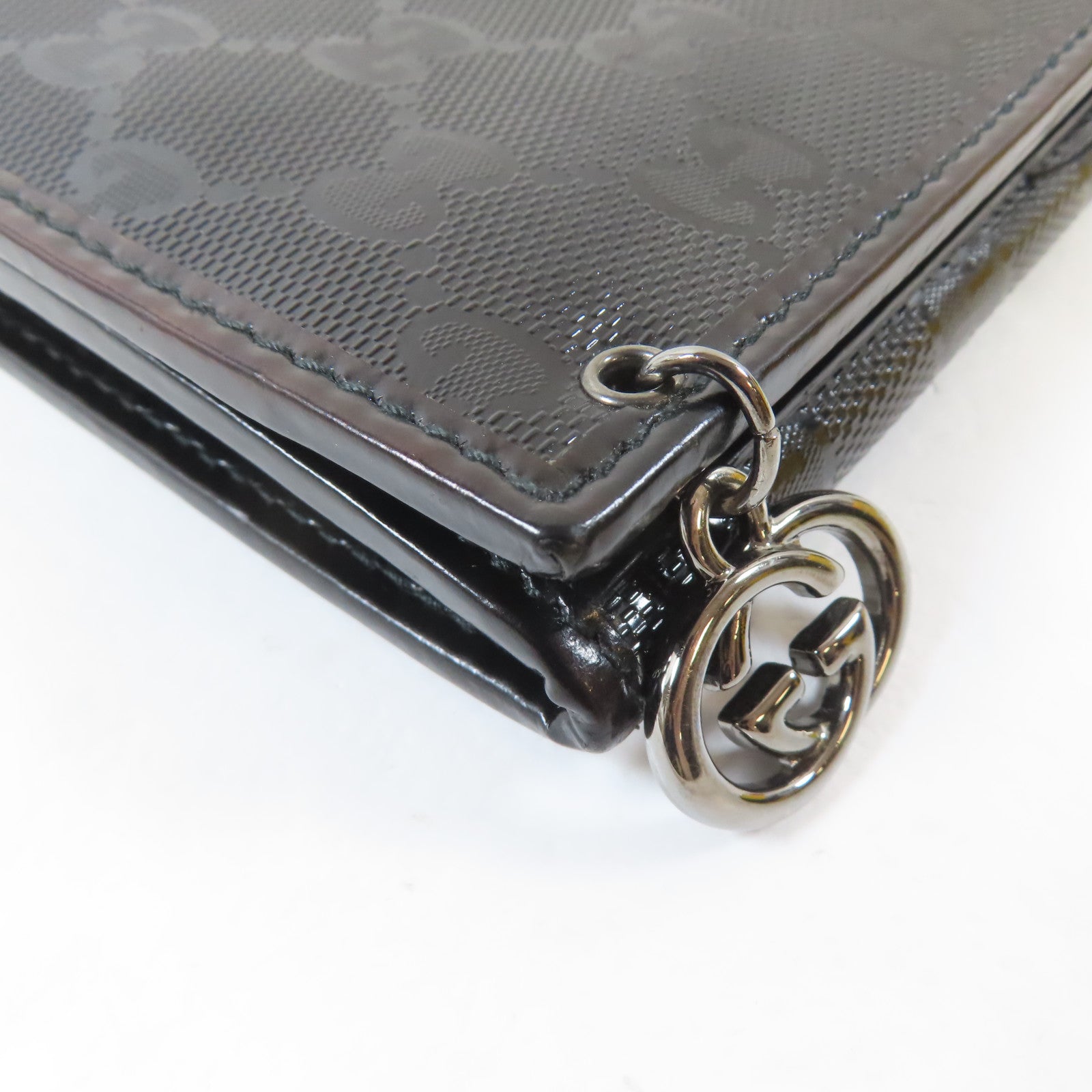 GUCCI 塗層帆布Long Wallet黑扣長錢包黑色