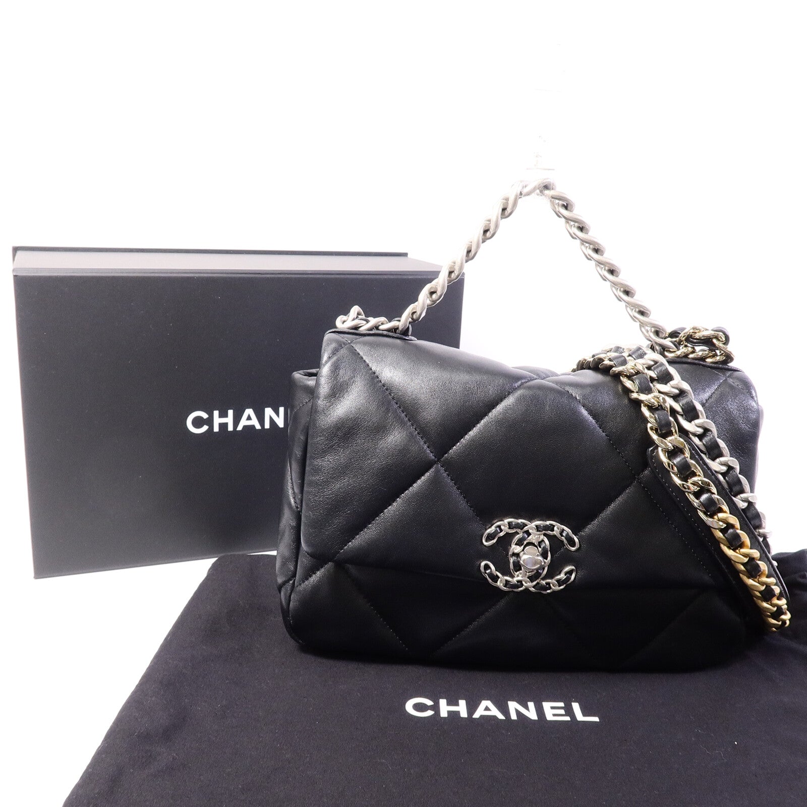 CHANEL 羊皮皮革Chanel 19 Small鏈帶手挽肩背兩用袋