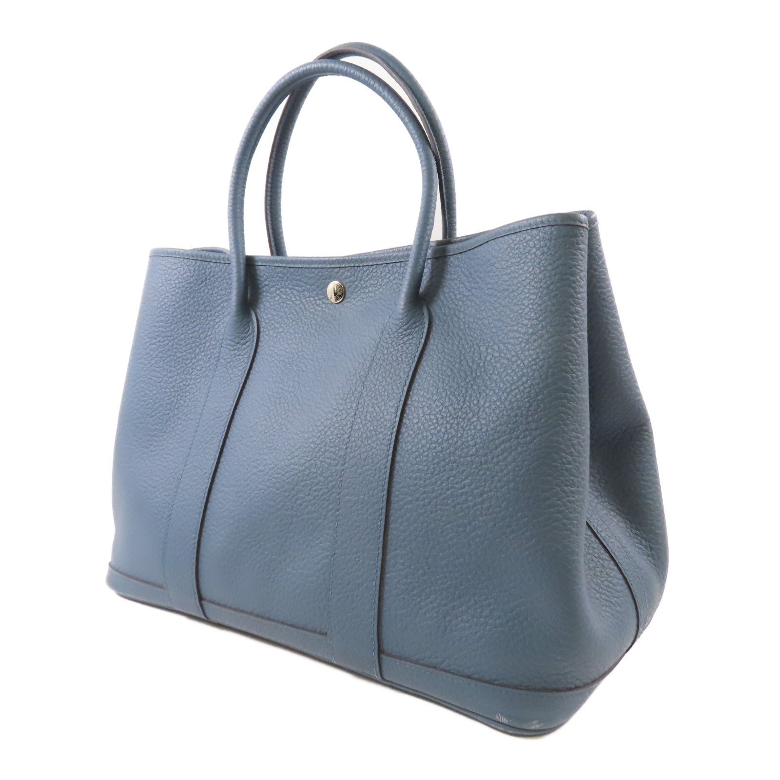 HERMES 【激減優惠】Clemence皮革Garden Party PM銀扣手挽袋Bleu Tempete
