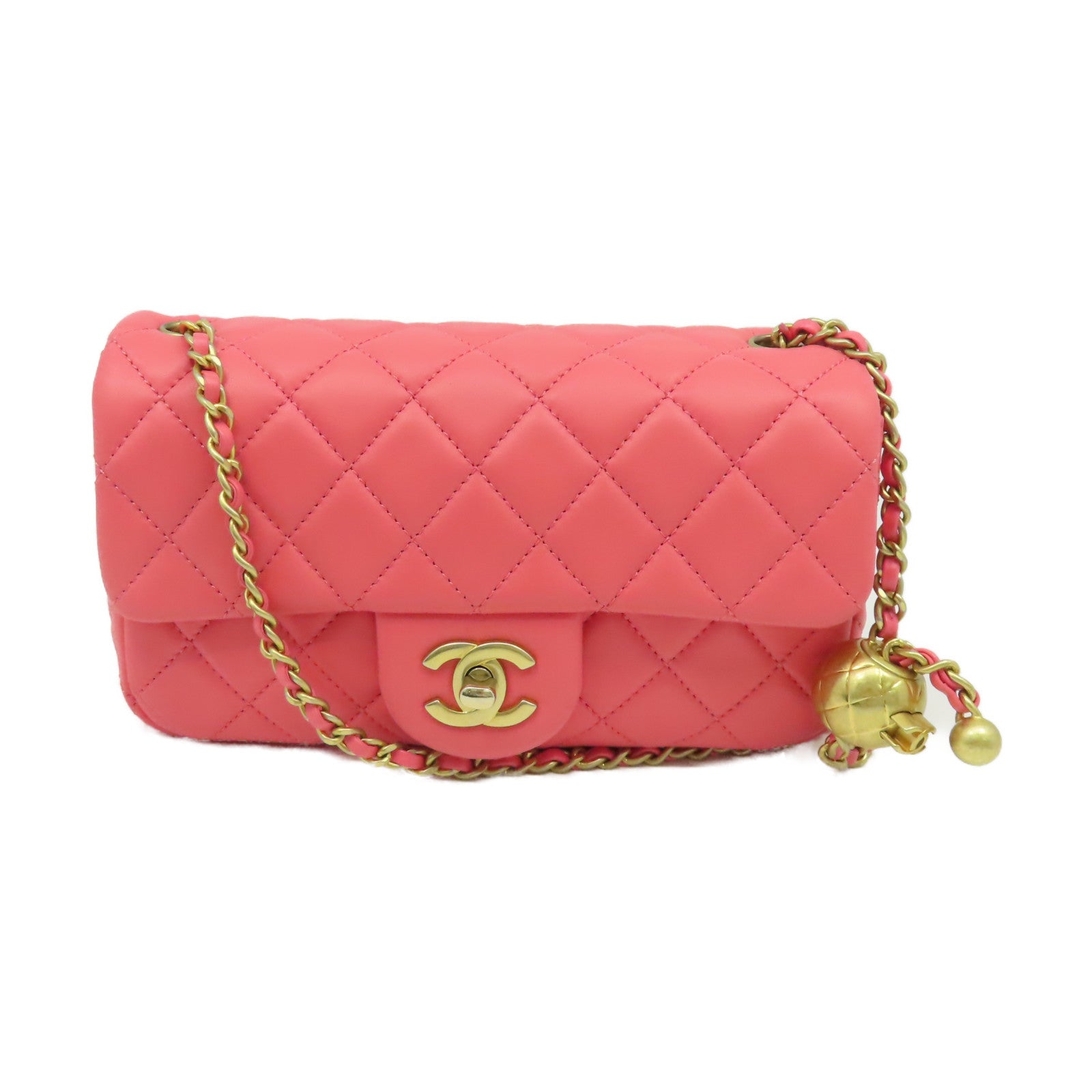 CHANEL **【激減優惠】菱格羊皮皮革Classic 20金扣鏈帶肩背袋粉紅色