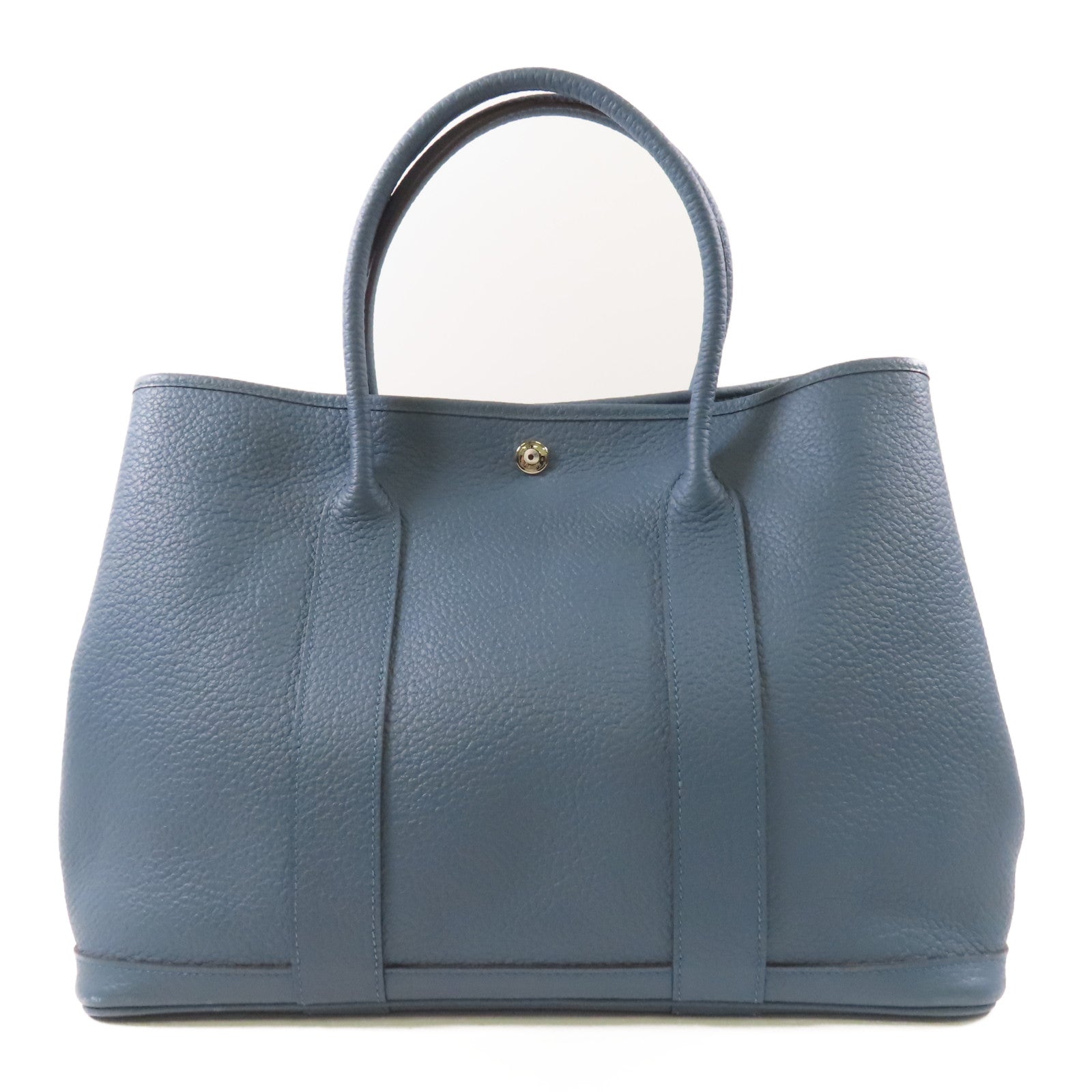 HERMES 【激減優惠】Clemence皮革Garden Party PM銀扣手挽袋Bleu Tempete