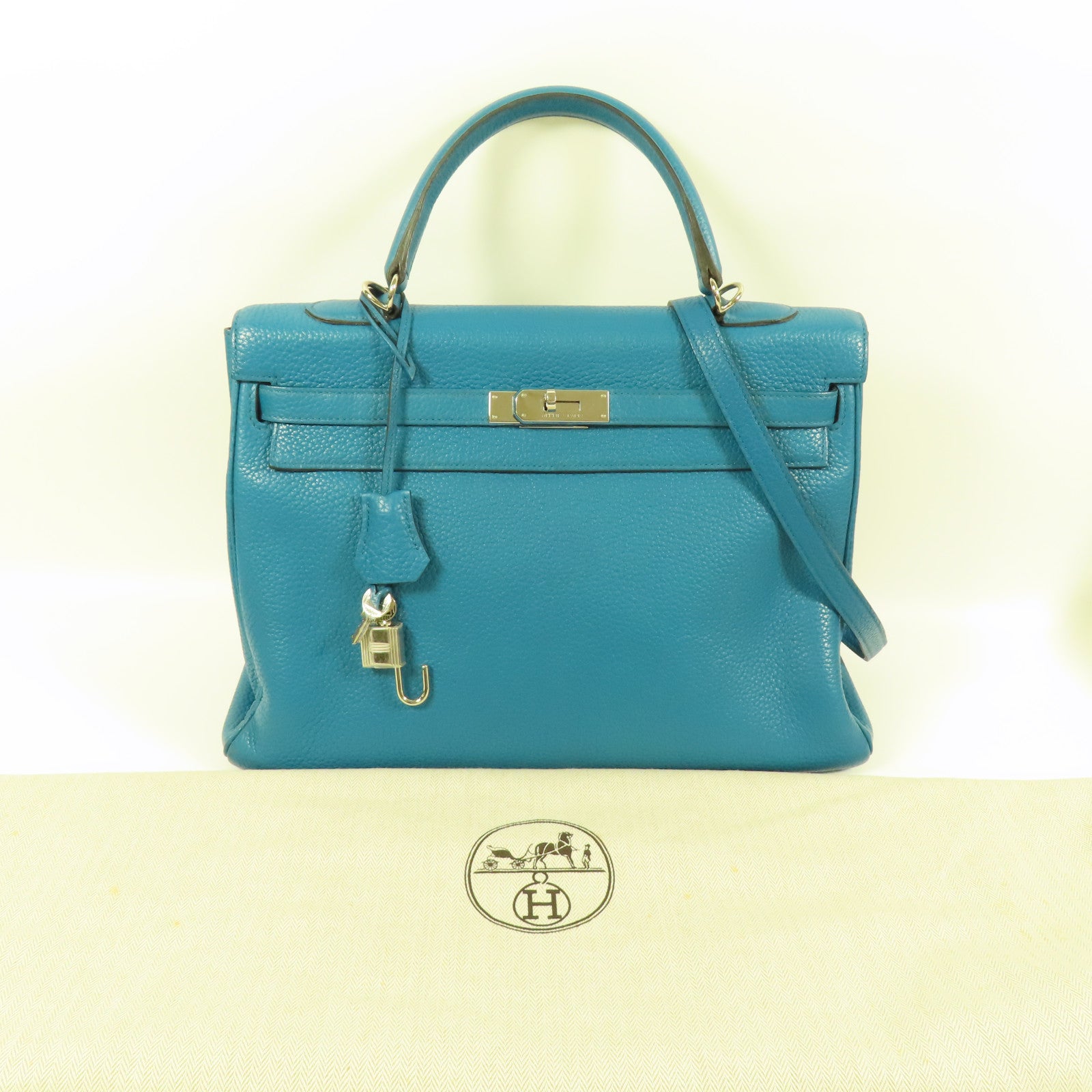 HERMES Togo皮革Kelly 35銀扣手挽肩背兩用袋Blue Turquoise