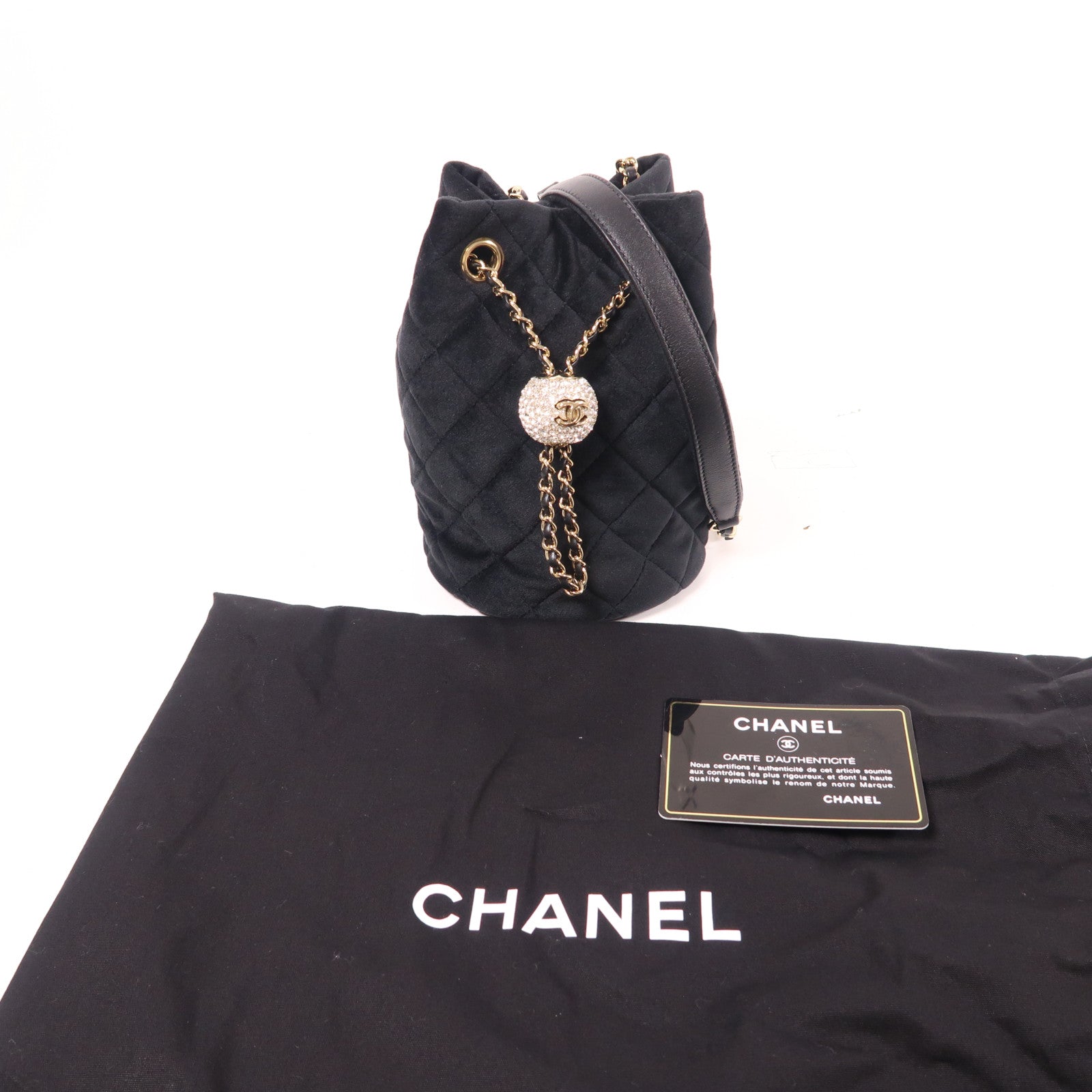 CHANEL 【激減優惠】天鵝絨Chain Shoulder金扣鏈帶肩背袋