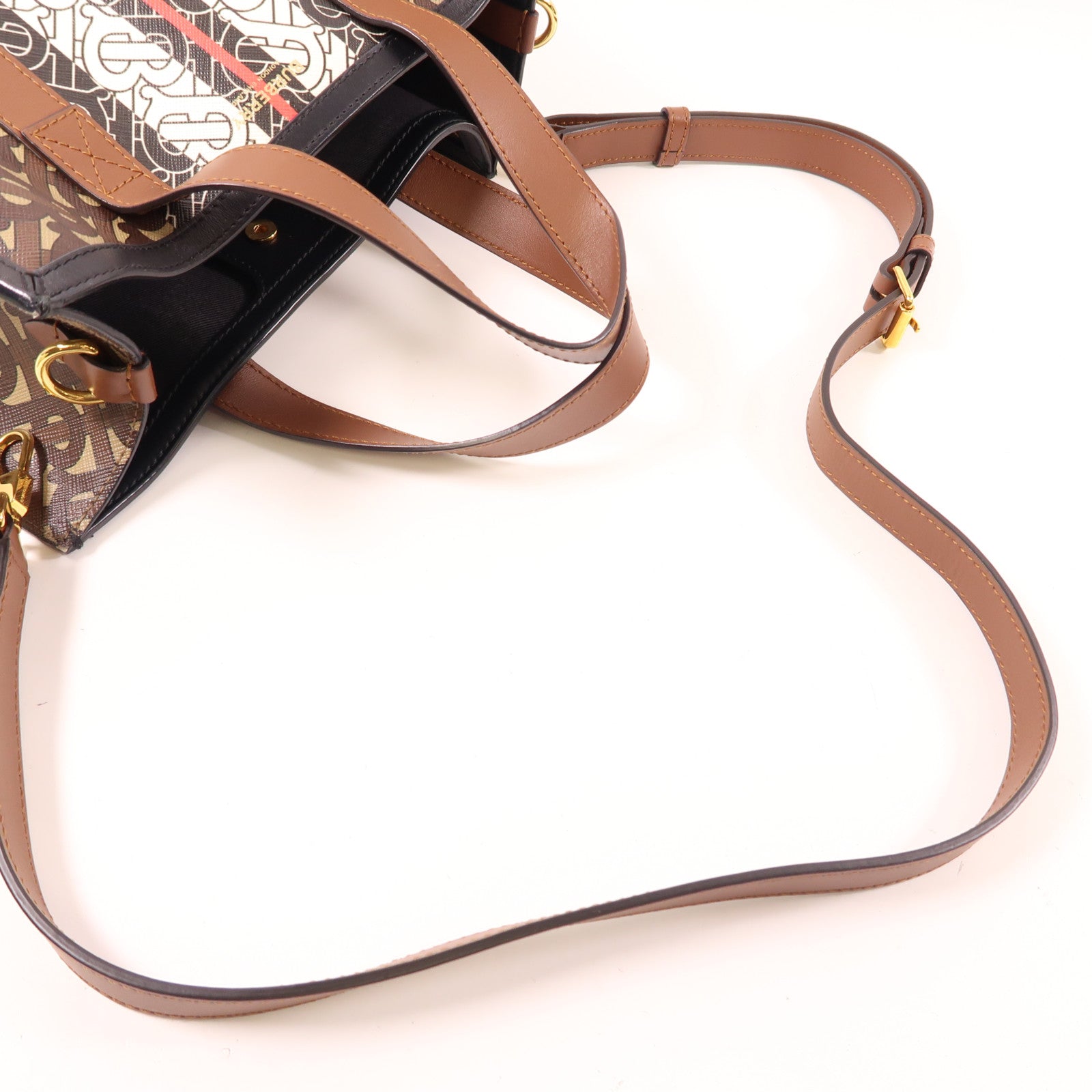 BURBERRY 塗層帆布/皮革2 Way Shoulder Tote金扣手挽肩背兩用袋棕色/白色