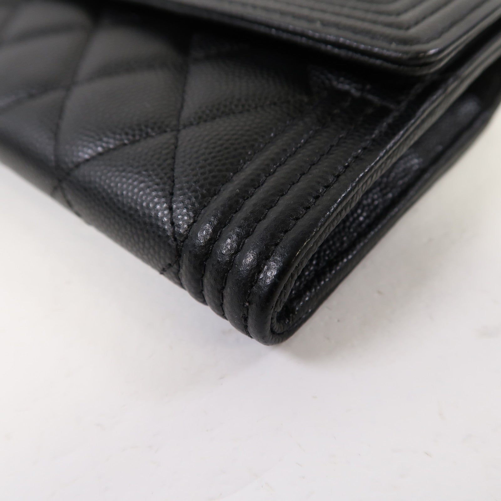 CHANEL 菱格牛皮皮革Boy Long Wallet金扣長錢包黑色