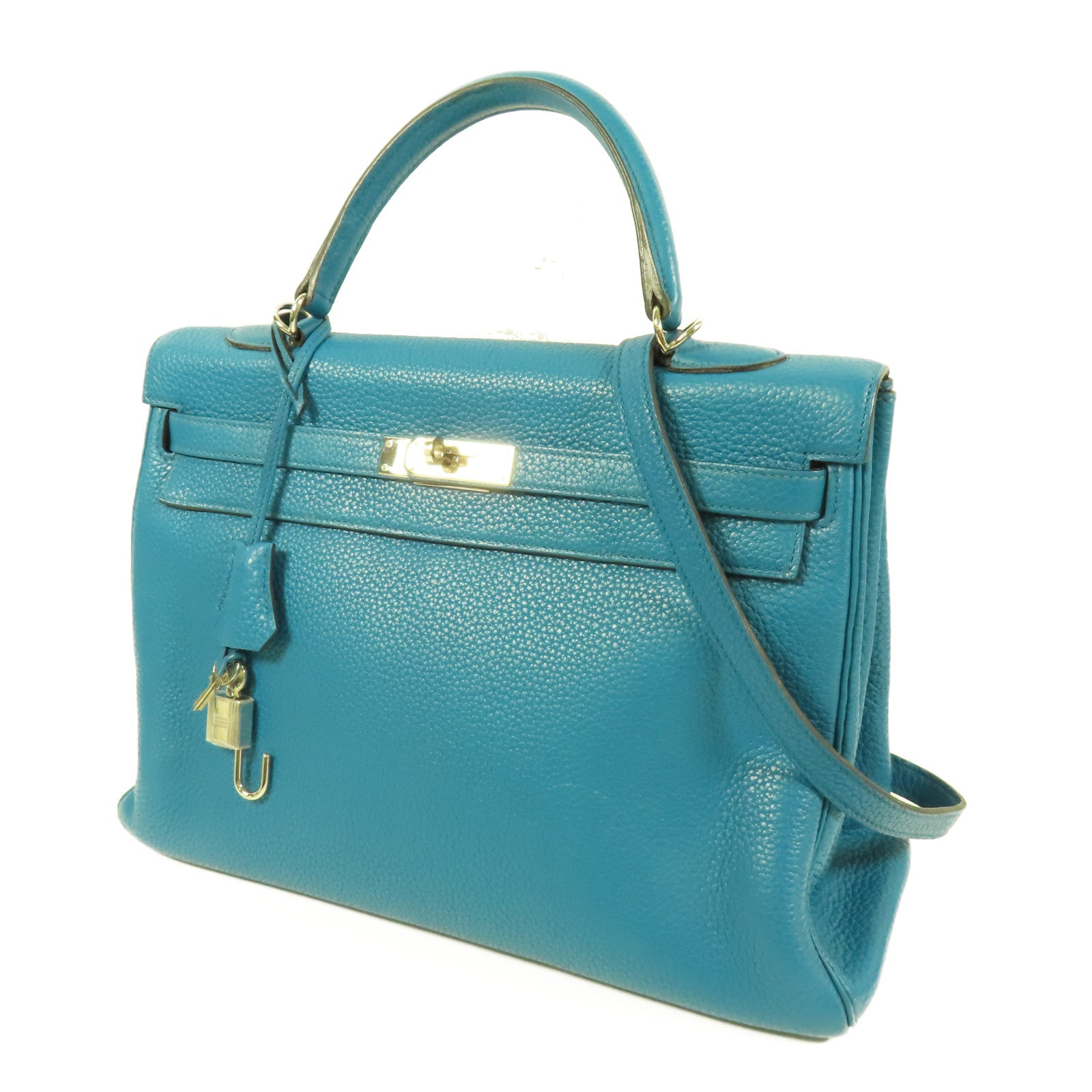 HERMES Togo皮革Kelly 35銀扣手挽肩背兩用袋Blue Turquoise