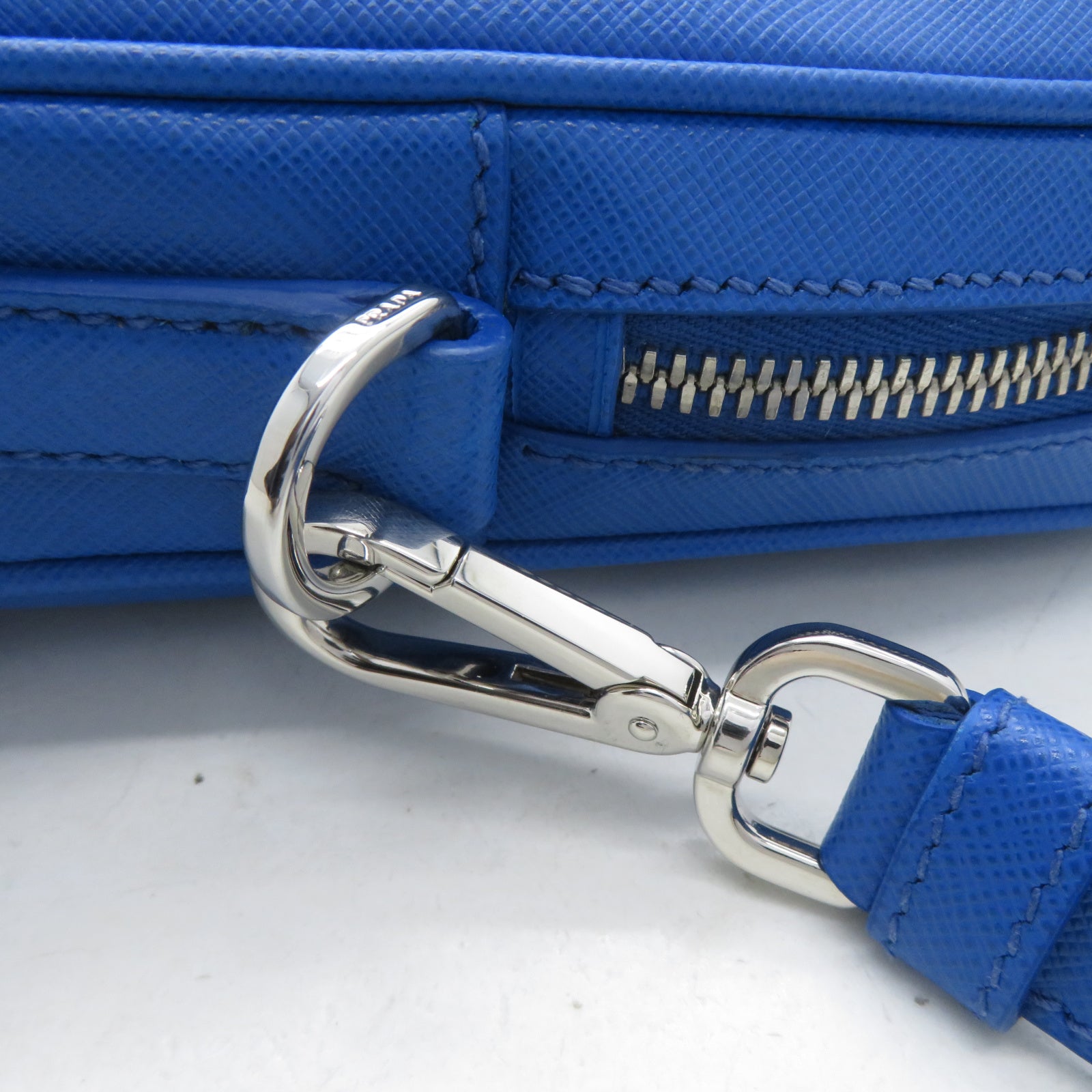 PRADA 【激減優惠】Saffiano皮革Business Bag銀扣公事包藍色