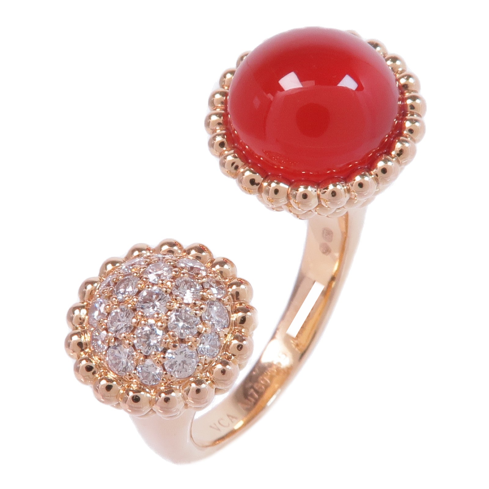 Van Cleef & Arpels 【激減優惠】18K玫瑰金Perlée Couleurs Between the Finger Ring紅玉髓/鑽石戒指VCA#55/US#7