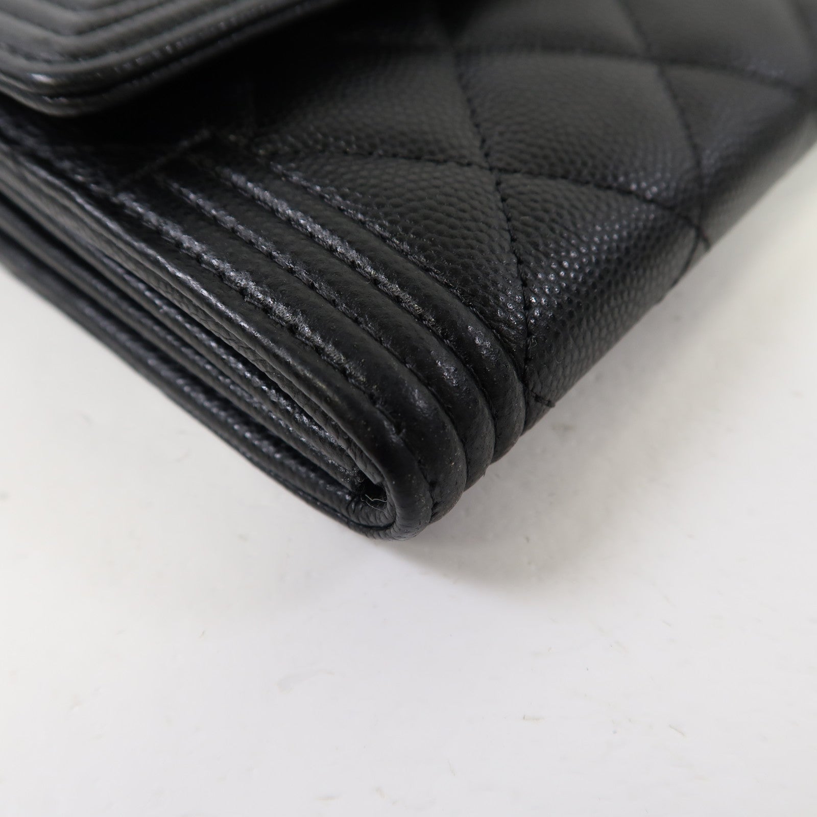 CHANEL 菱格牛皮皮革Boy Long Wallet金扣長錢包黑色