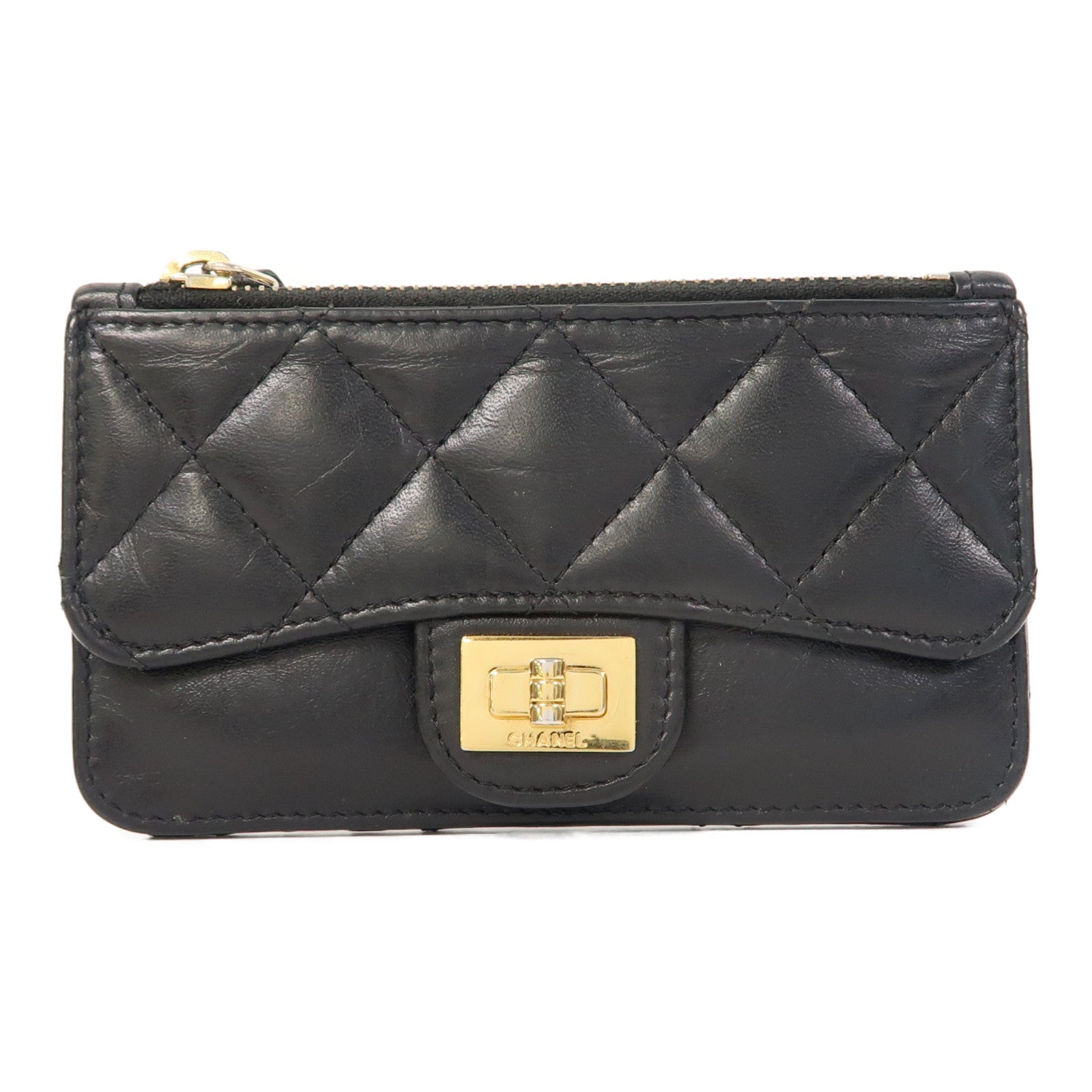 CHANEL 菱格羊皮皮革2.55 Card Case金扣卡片套黑色