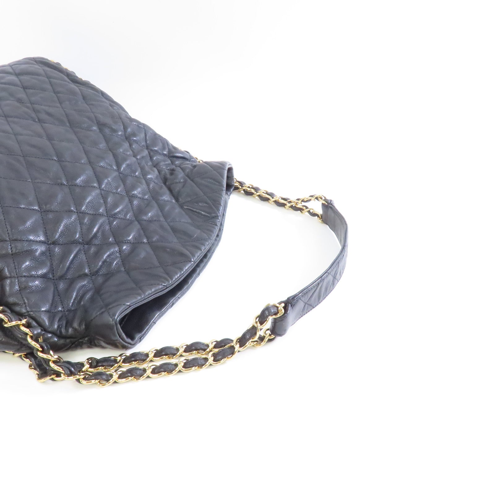 CHANEL 菱格牛皮皮革Shoulder Bag金扣鏈帶肩背袋黑色