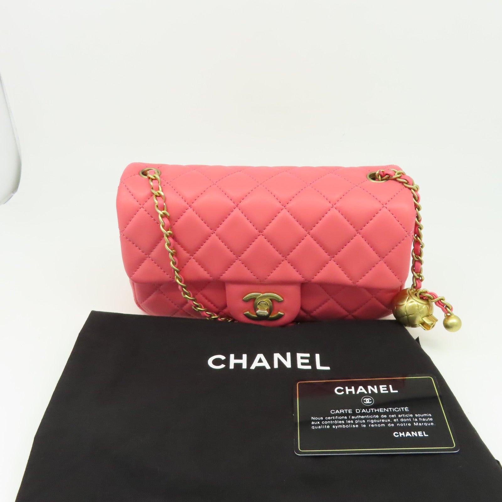 CHANEL **【激減優惠】菱格羊皮皮革Classic 20金扣鏈帶肩背袋粉紅色