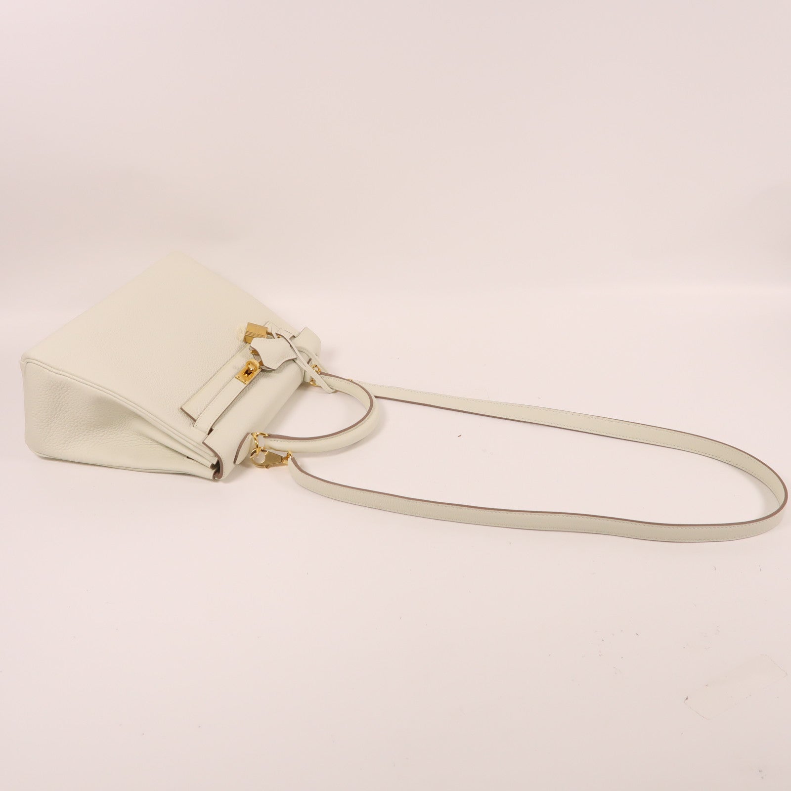 HERMES 【激減優惠】Togo皮革Kelly 25金扣手挽肩背兩用袋蘑菇白色