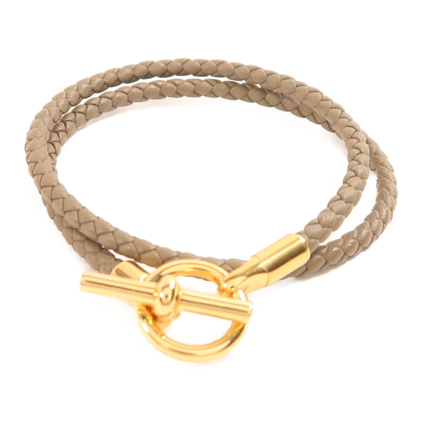 HERMES Swift皮革Glenan Double Tour Bracelet金扣手帶Etoupe
