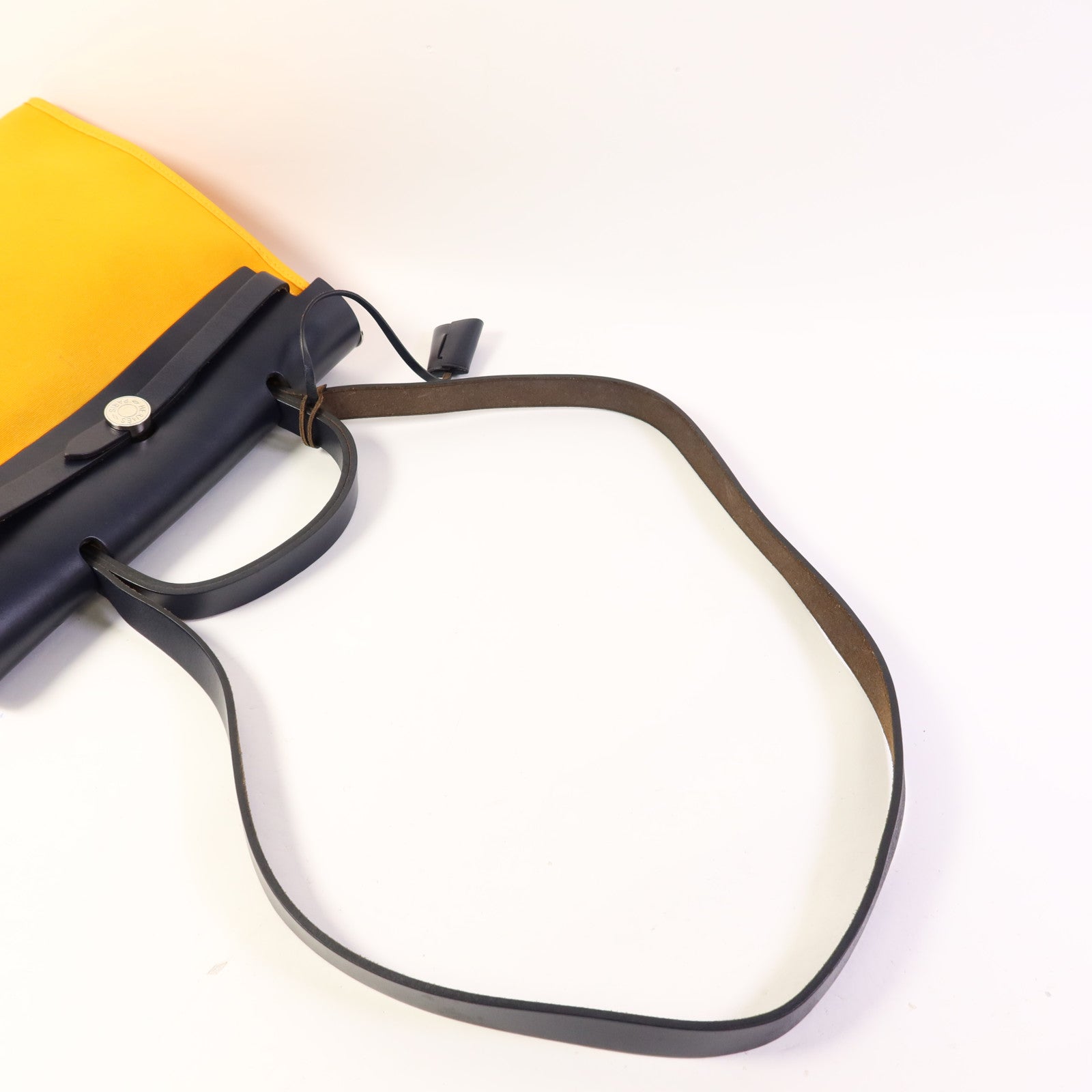 HERMES 帆布Herbag PM銀扣手挽肩背兩用袋Jaune d'Or
