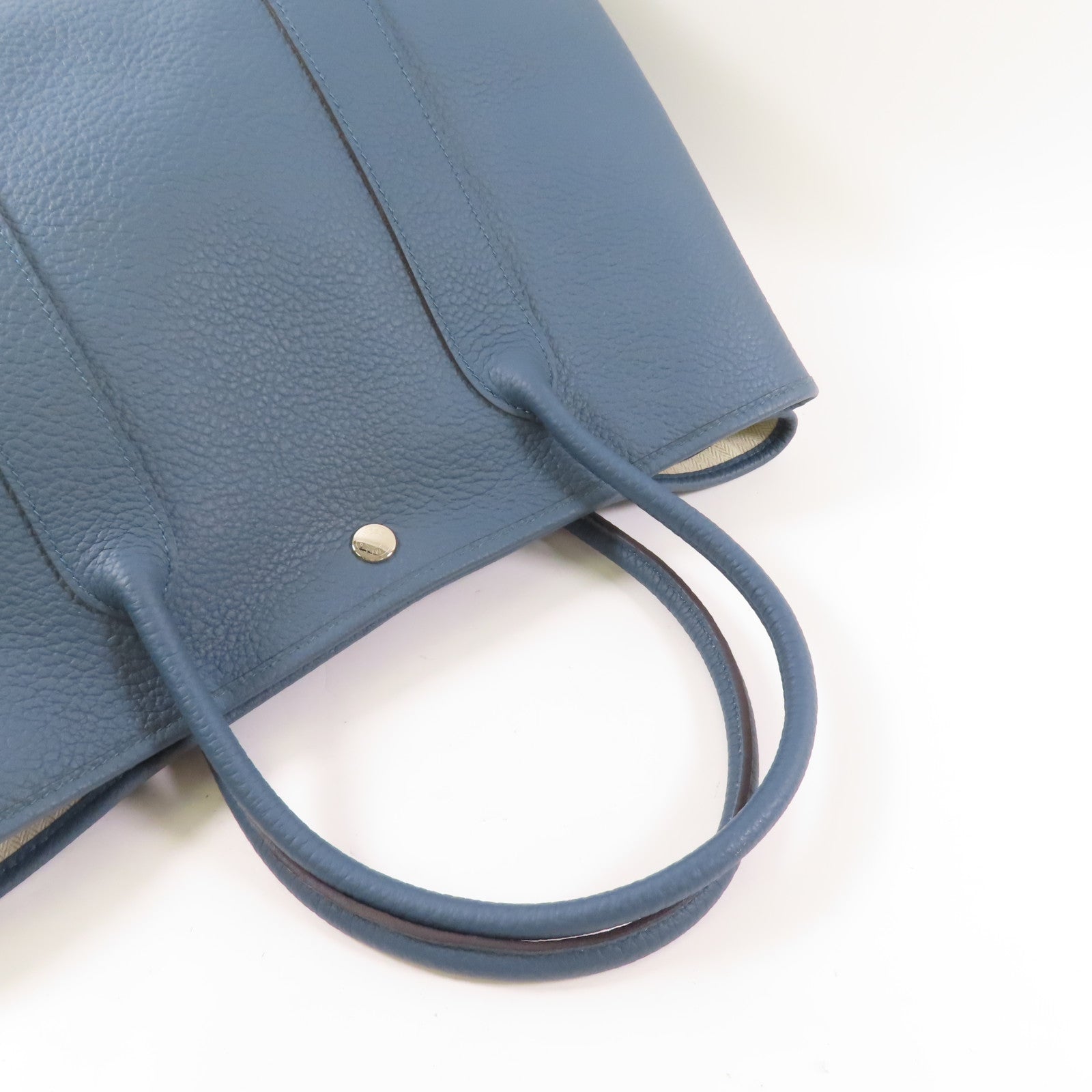 HERMES 【激減優惠】Clemence皮革Garden Party PM銀扣手挽袋Bleu Tempete